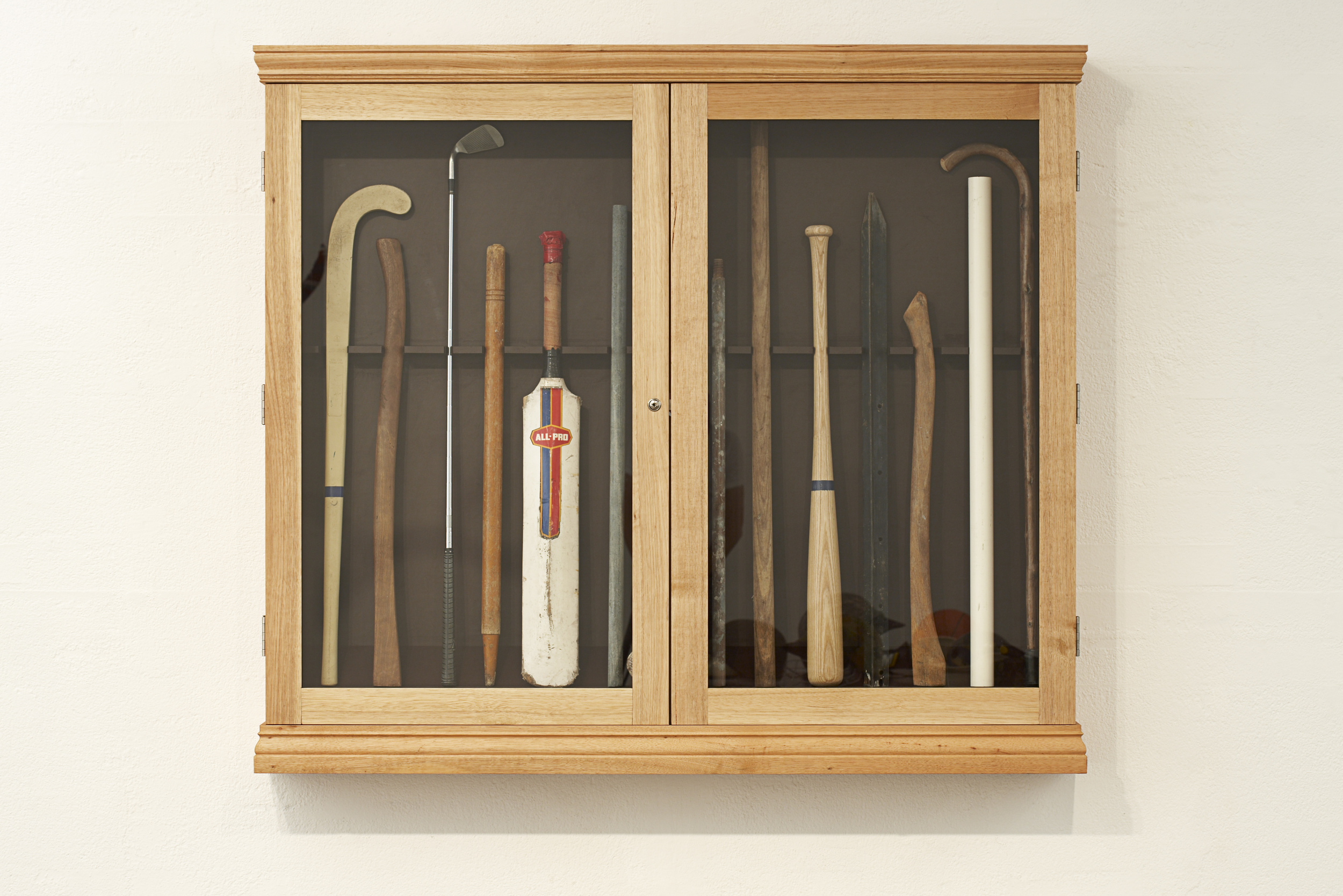  Burglar Sticks (Defence/Offence), 2009 Tasmanian Oak, Found Objects 129 x 148 x 20 cm 