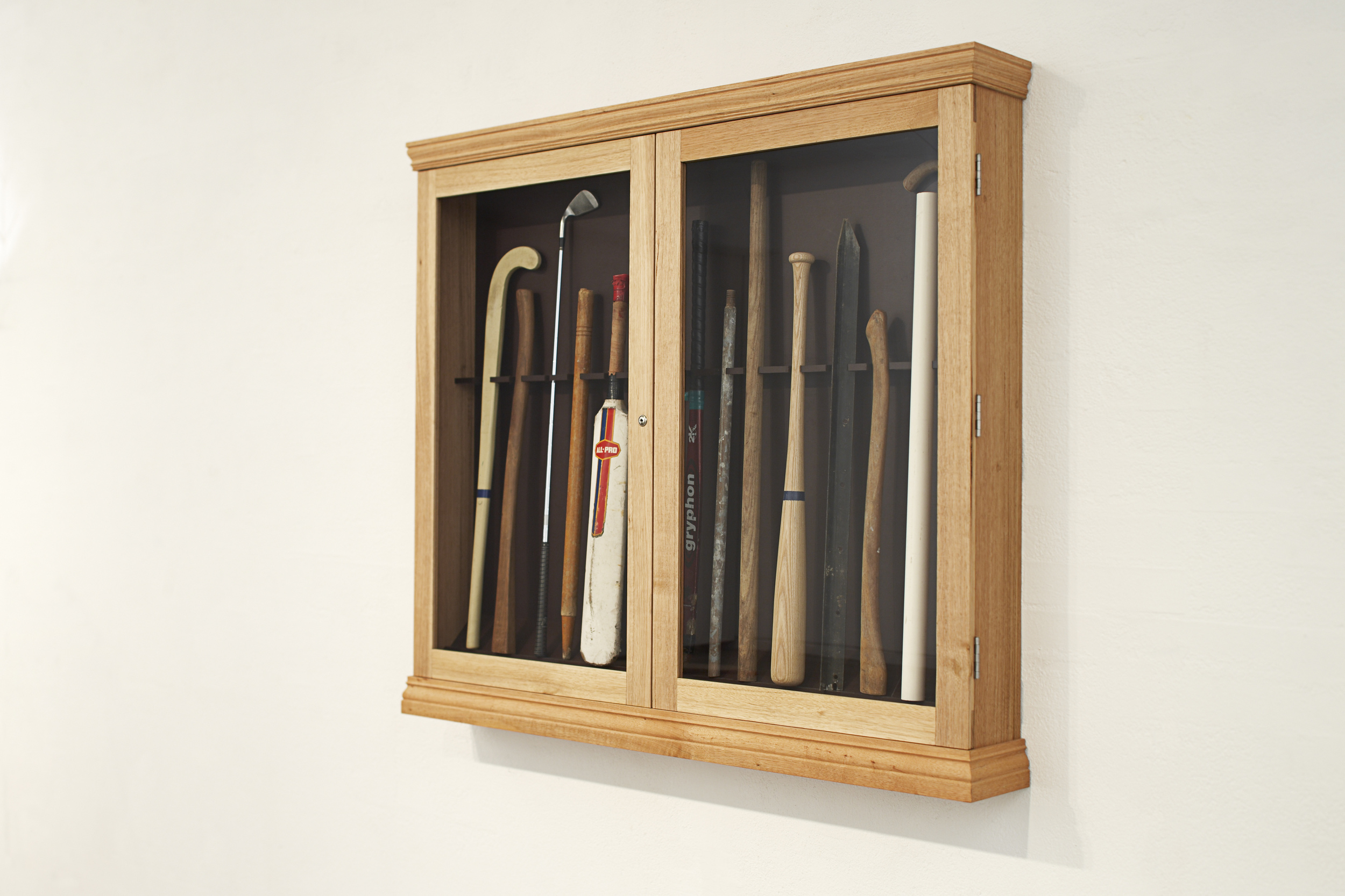  Burglar Sticks (Defence/Offence), 2009 Tasmanian Oak, Found Objects 129 x 148 x 20 cm 
