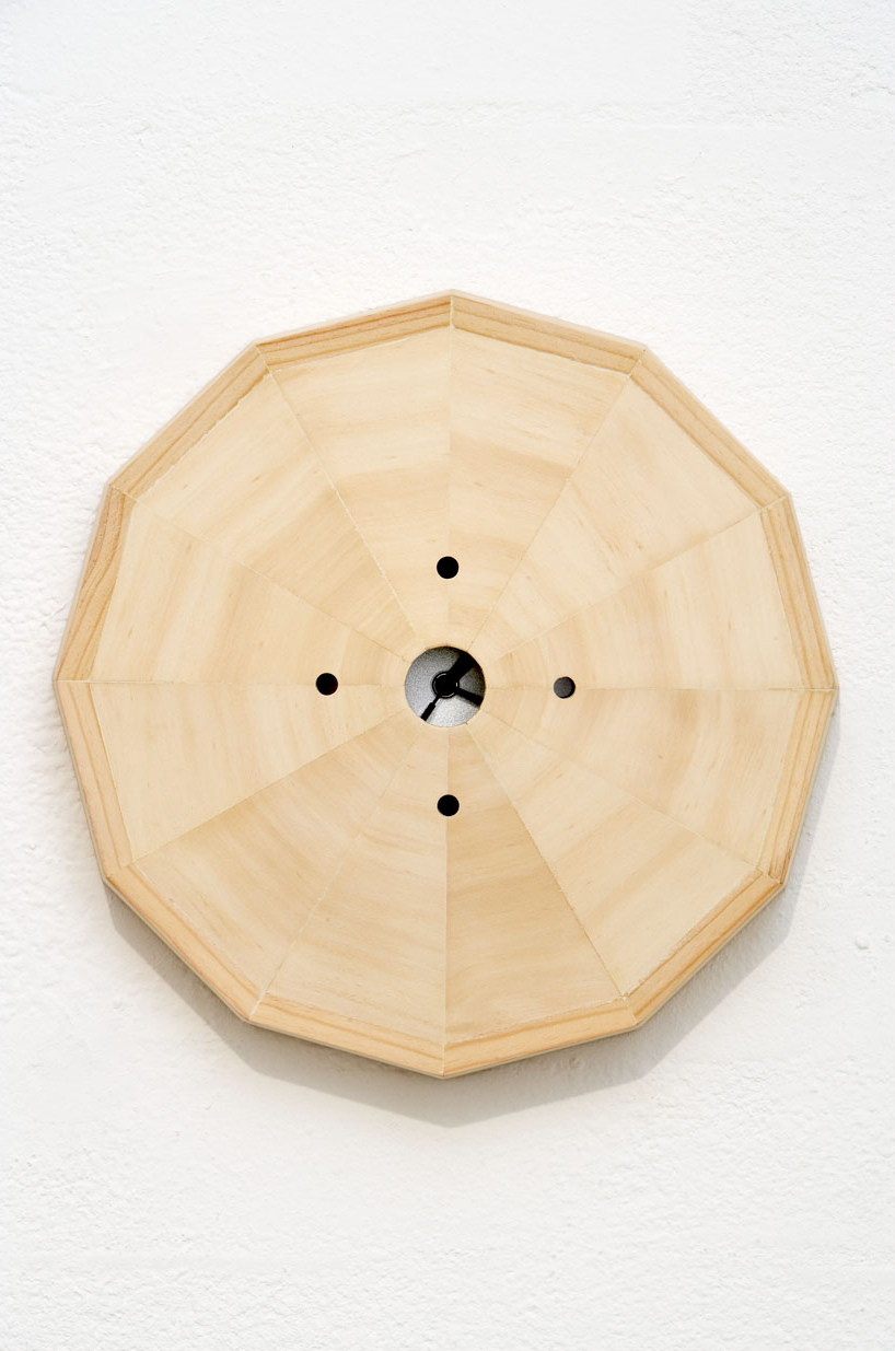   TIME IN THE MIDDLE, 2007   Plywood, pine, Citizen clock   34 x 34 x 8 cm  