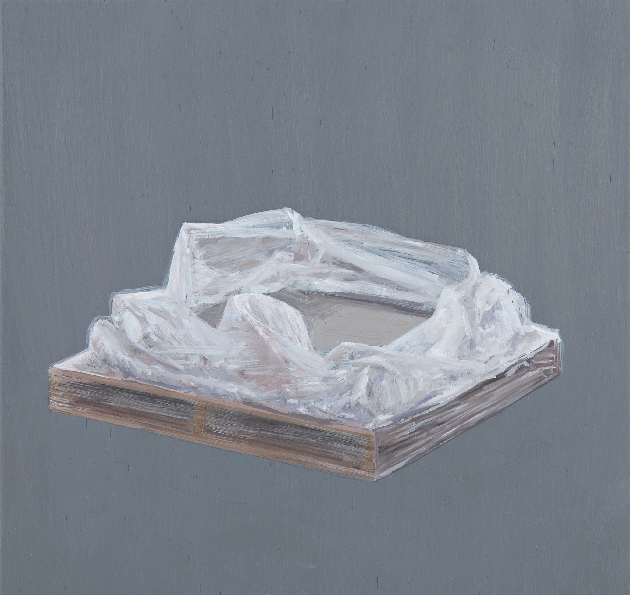 Pallet Plastic (Containment Series), 2016, Oil on Plywood, 27.5 x 28.5 cm