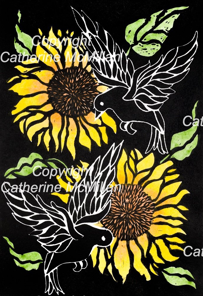 Sunflowers and Birds