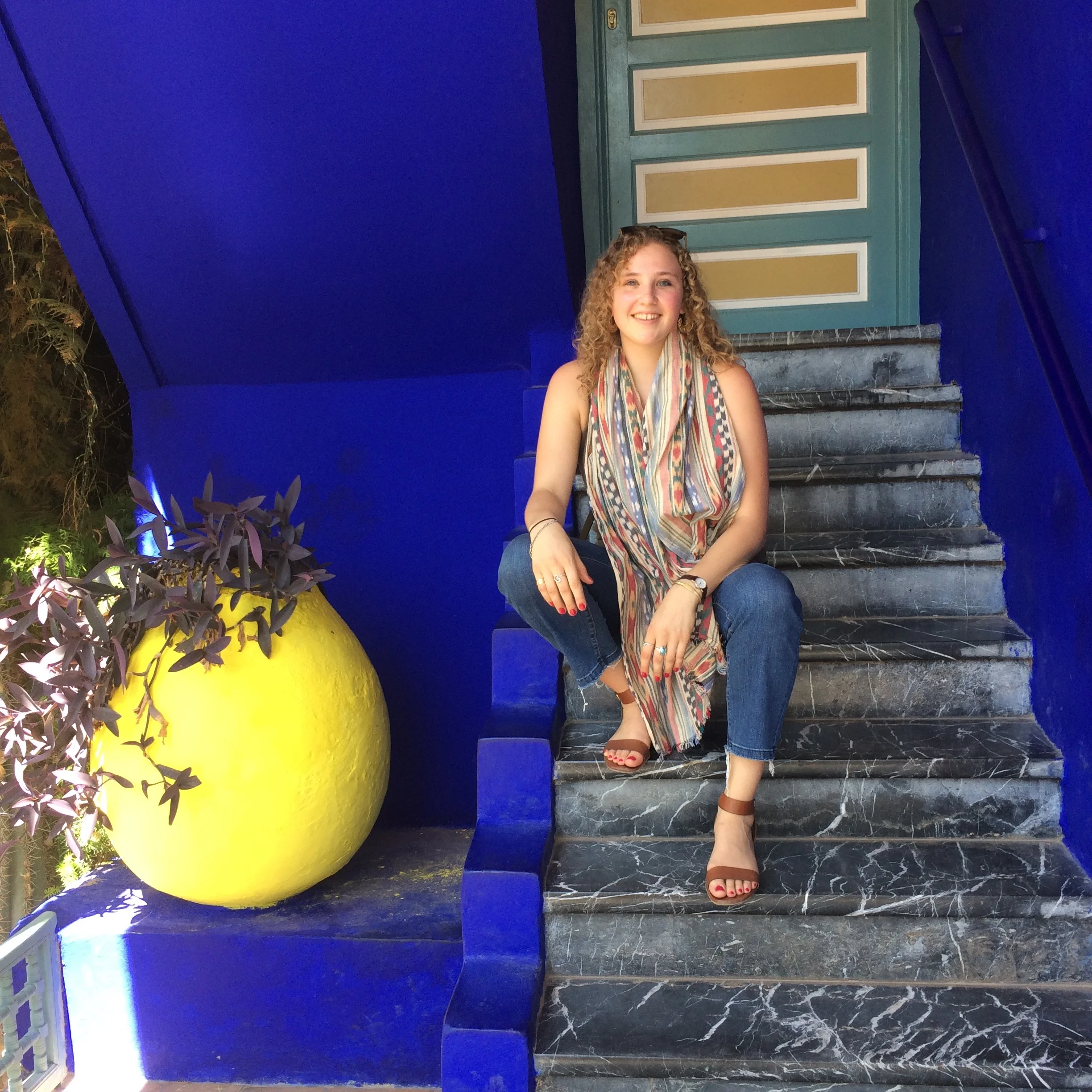 At Yves St. Lauren's famous blue house in Marrakesh.
