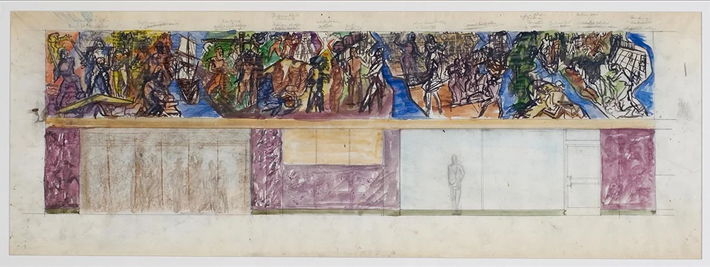 Conrad Albrizio (American, 1874-1973) Study for the New Orleans Union Passenger, Terminal fresco Age of Colonization, c. 1951 Watercolor, charcoal, and graphite on paper 12 x 34 inches Purchased with funds from the Paula Garvey Manship Endowment, Lucy D. Robinson and Michael D. Robinson 2005.2.3 Photo by Kevin Duffy