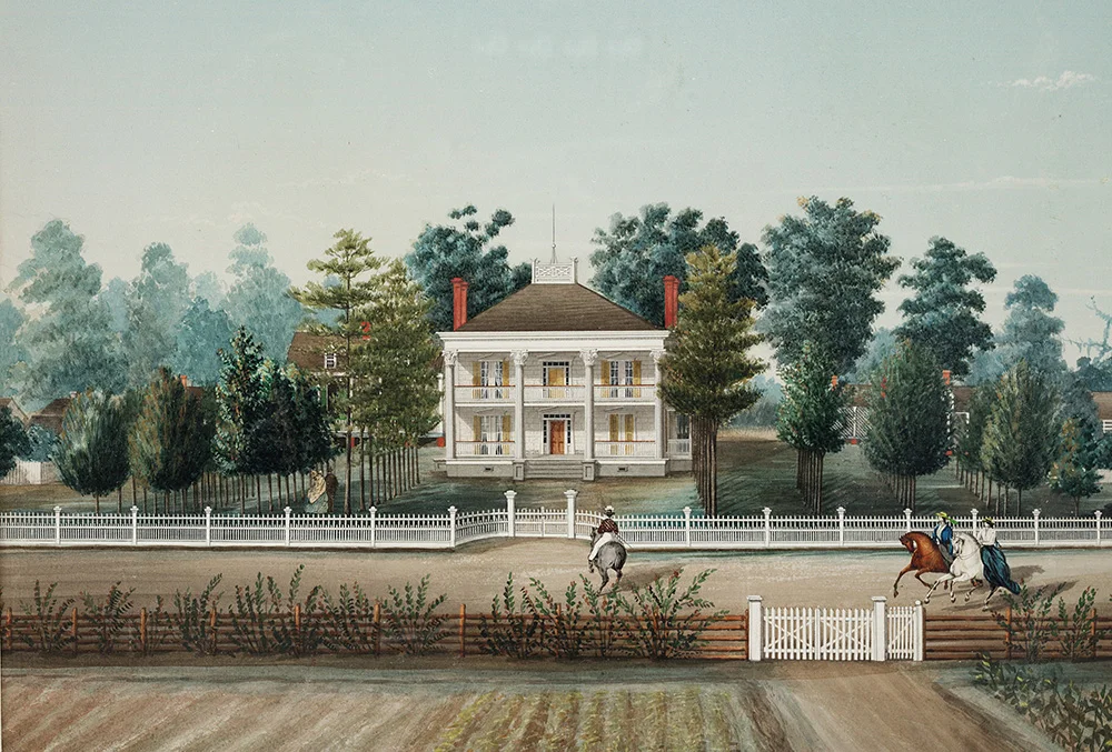 Marie Adrian Persac (Franco-American, 1823-73) St. John Plantation, St. Martin Parish , 1861 Gouache and collage on paper 18 1/2 x 22 1/2 inches Gift of the Friends of LSU Museum of Art and Mrs. Ben Hamilton in memory of her mother, Mrs. Tela Meier 87.23 Photo by David Humphreys
