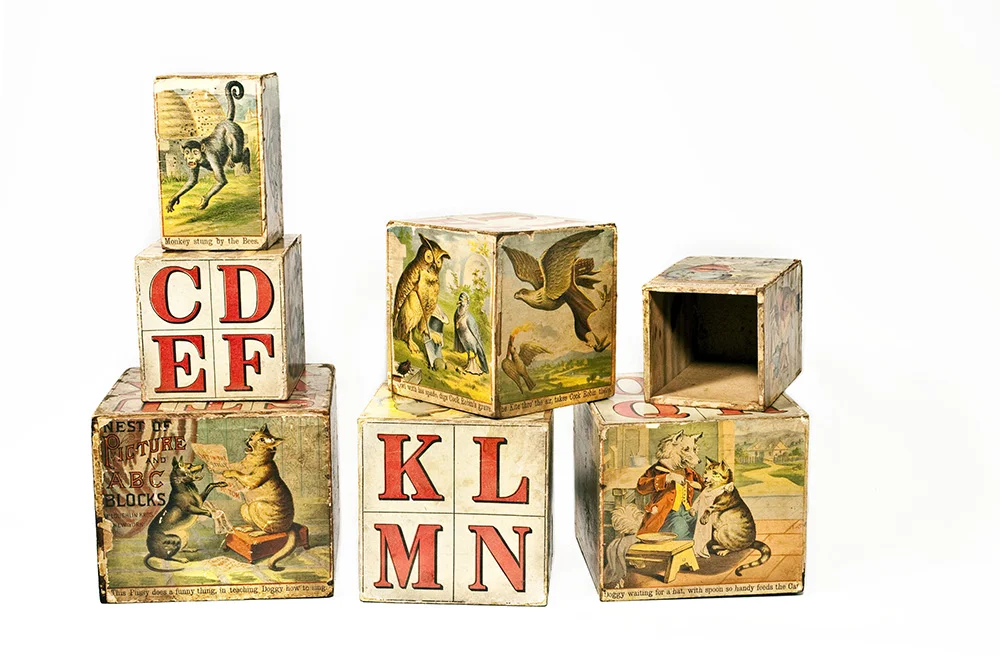 McLoughlin Brothers (New York, 1828-1920) Picture ABC Blocks, c. 1900 Wood with chromolithographed paper 6 x 7 x 7 inches Gift of Mrs. Richard C. Boyer 89.10.7 a-l Photo by Beth Ann Gold