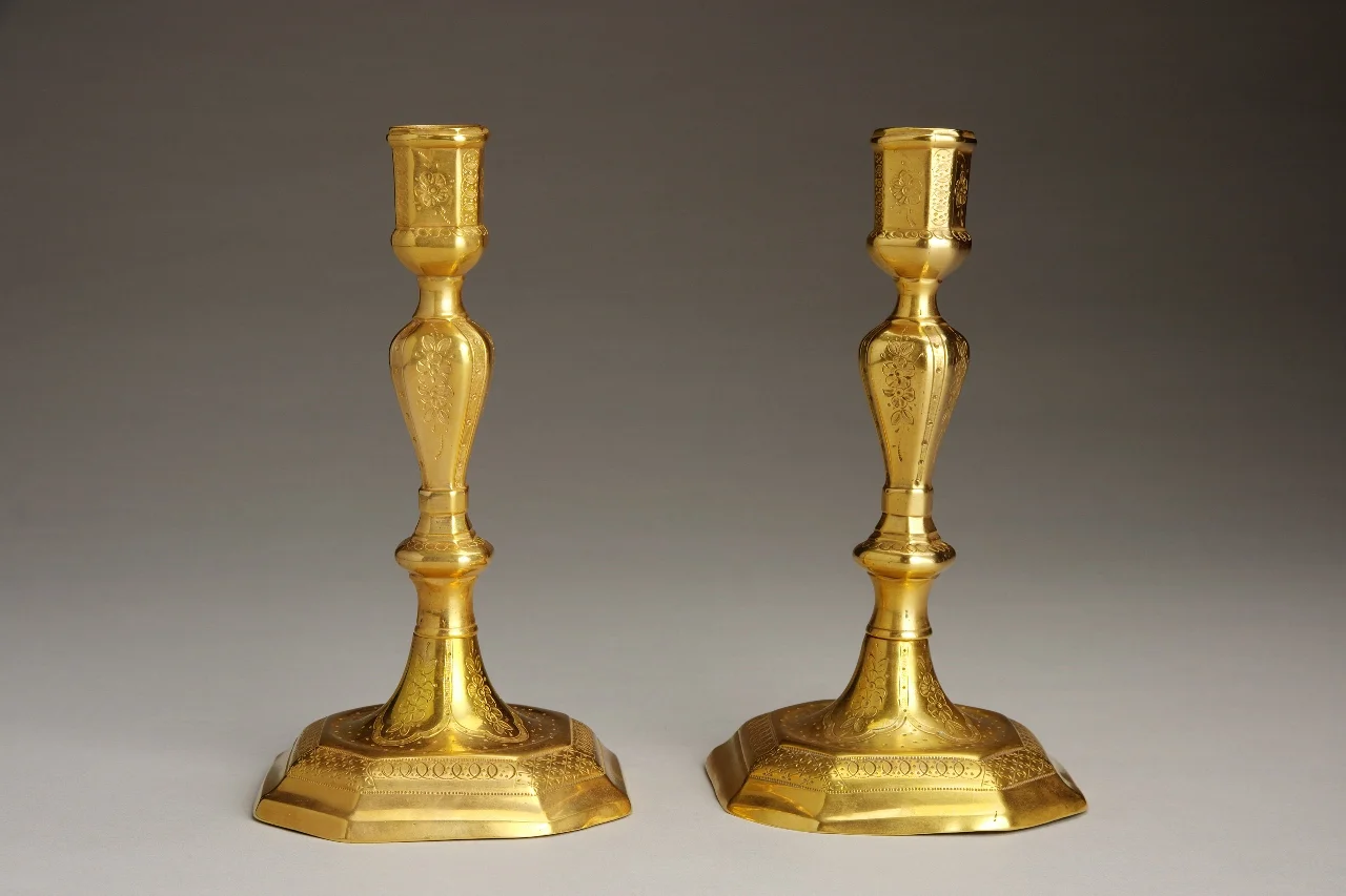 Unidentified French maker Pair of candle sticks, c. 1710 Brass 8 9/32 x 4 5/8 x 4 5/8 inches Gift of the Friends of LSU Museum of Art 84.36 a-b