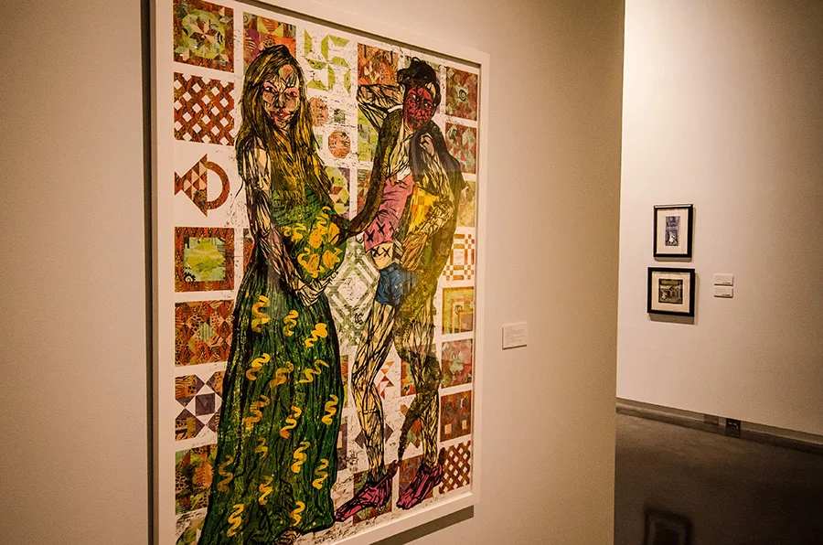 Katrina Andry (b. New Orleans, LA), The Unfit Mommy and Her Spawn Will Wreck Your Comfortable Suburban Existence , 2010, digital media and color woodcut reduction on coventry linen rag, ed. 7/7, Courtesy of Jonathan Ferrara Gallery, L2015.26