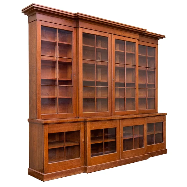 Image of a large wooded book shelf with glass door compartments from the museum's decorative arts collection.