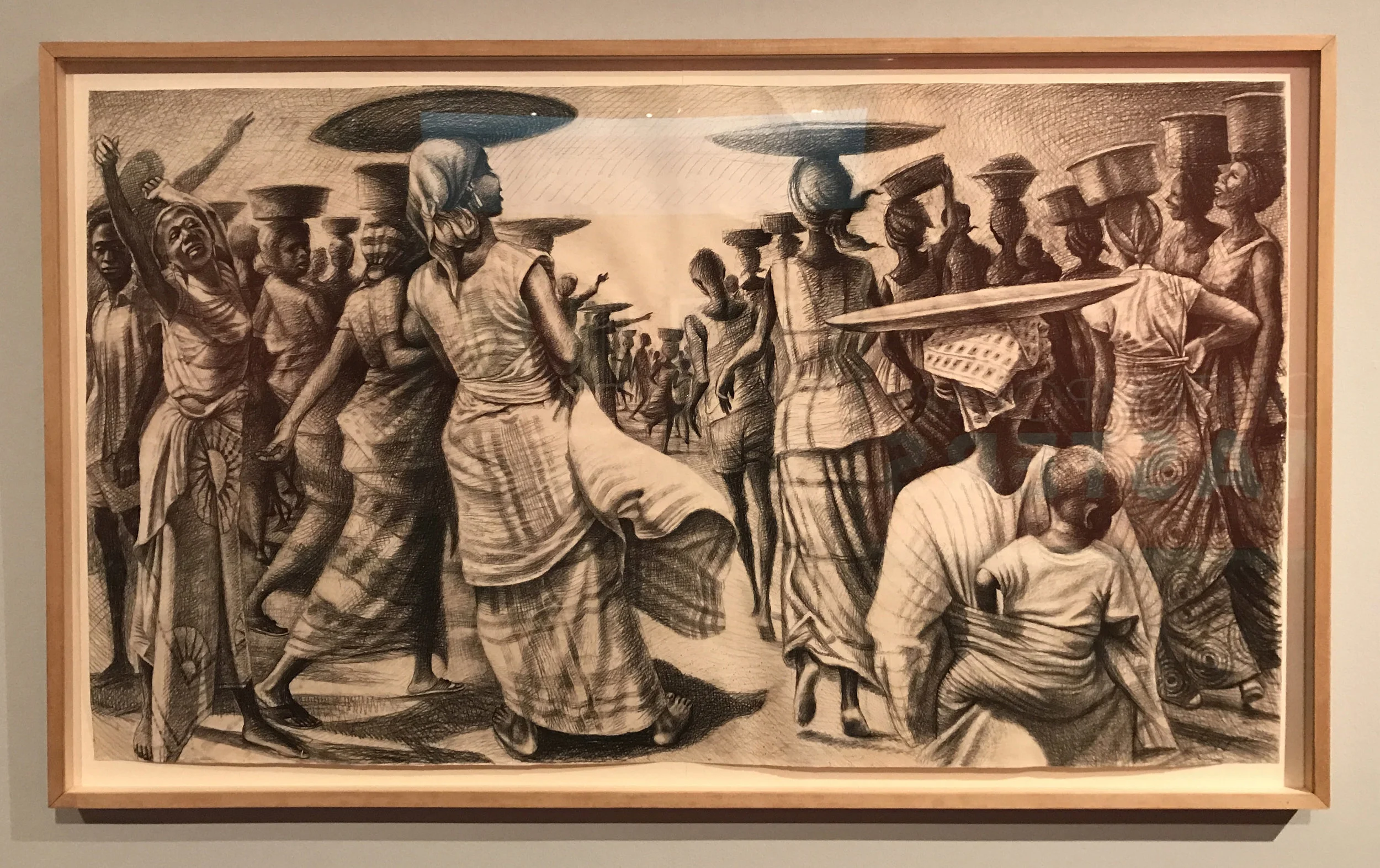John Biggers (American, 1924 – 2001), A Bountiful Catch , 1970, litho pencil on paper, Gift of Genevieve Vaughan Rossi-Landi