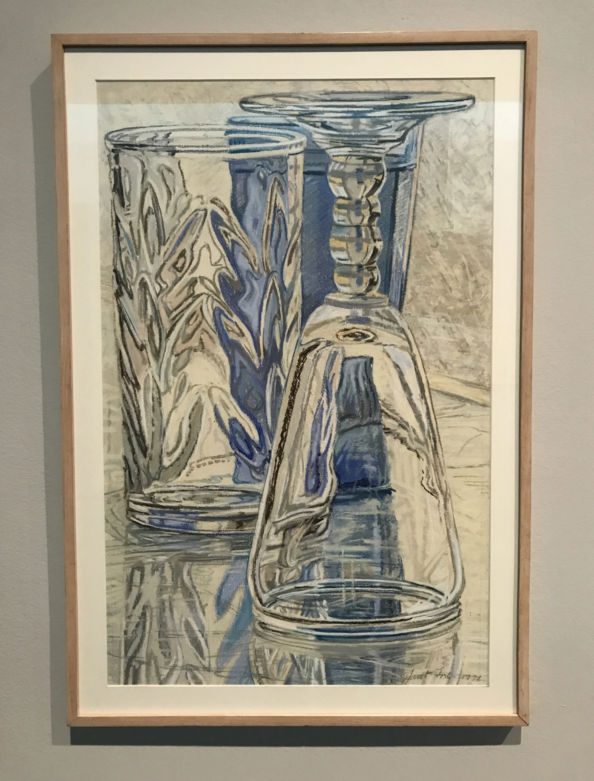 Janet Fish ( American, b. 1938), Blue Glass , 1976 , p astel on paper, Museum Purchase Funded by the Corpus Christi Caller-Times, the National Endowment for the Arts, and Mestina Oil & Gas Company