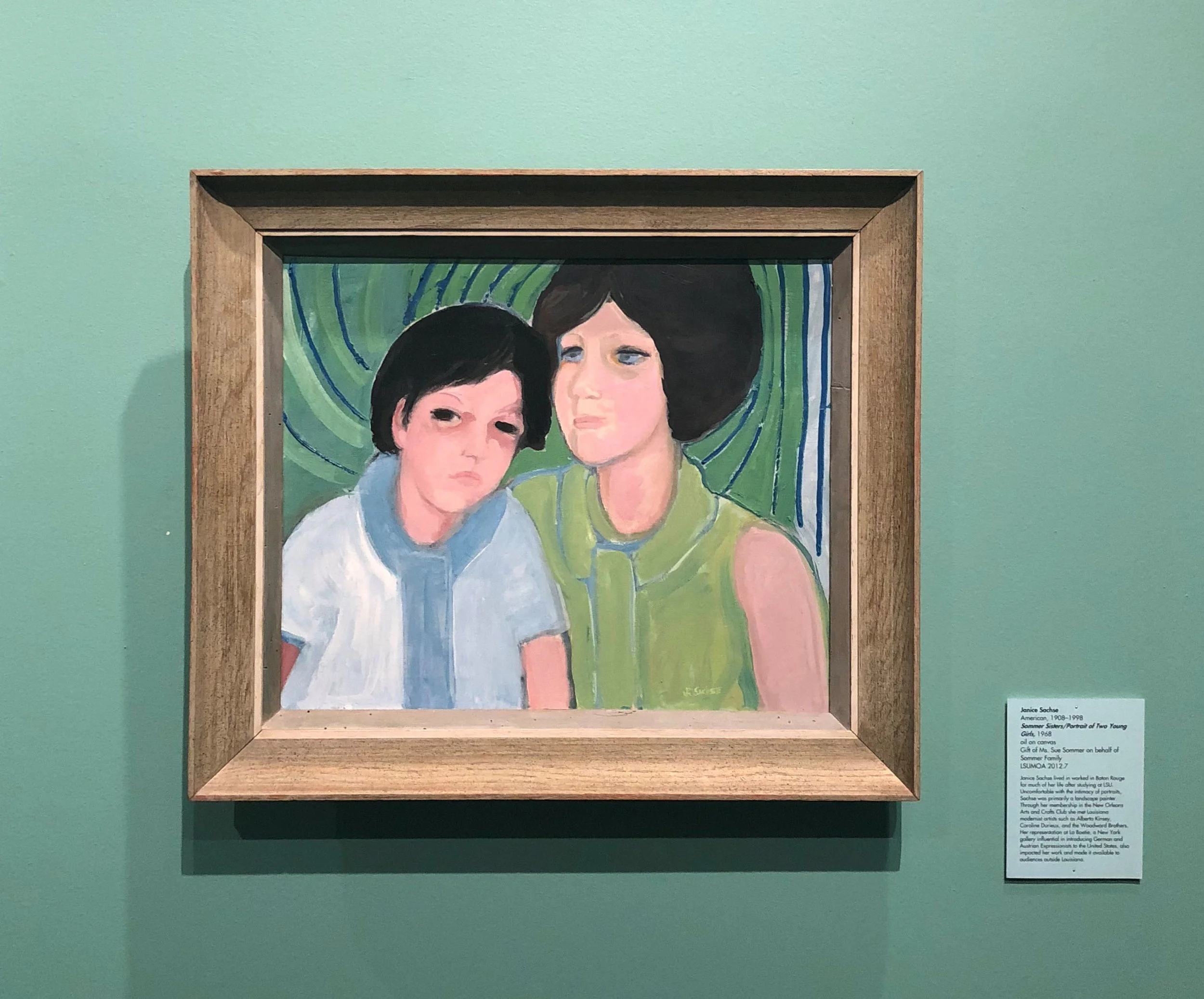 Janice Sachse (American, 1908–1998), Sommer Sisters/Portrait of Two Young Girls, 1968, oil on canvas, Gift of Ms. Sue Sommer on behalf of Sommer Family, LSUMOA 2012.7