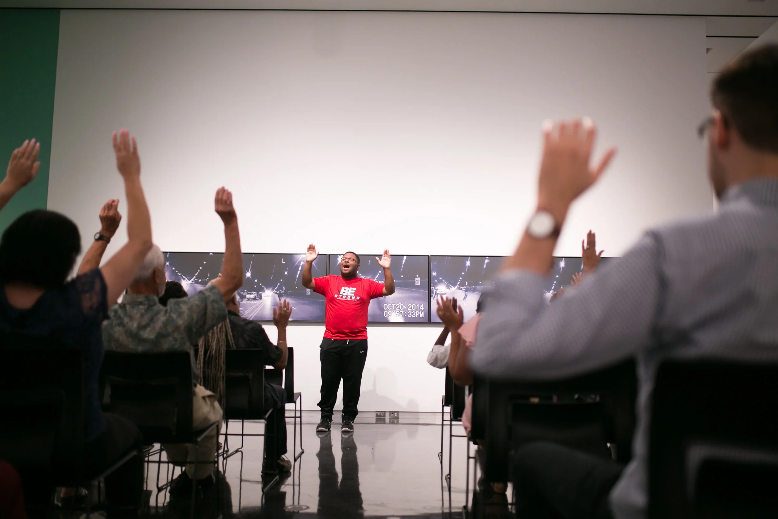 The August Third Thursday hosted select performances from “Hands Up: 7 Playwrights, 7 Testaments” with New Venture Theatre.