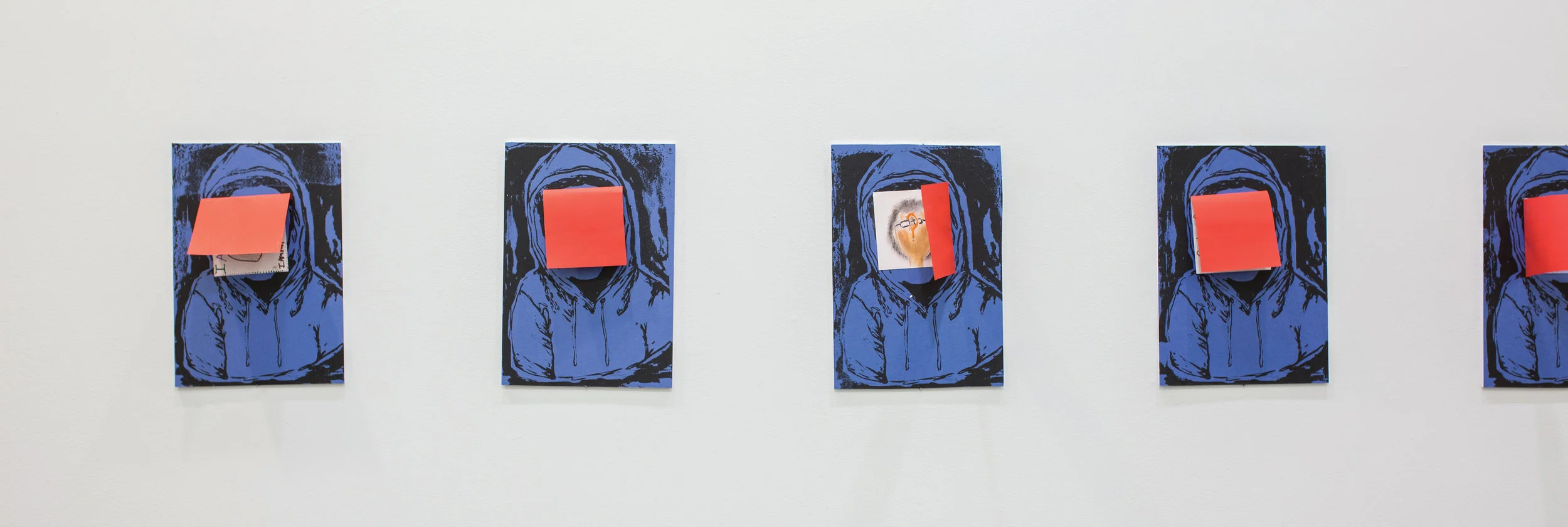 Drawing upon Weems’ imagery of the stereotyped hooded figure, Big Buddy participants learned how to screen print a similar image. Screen printing is a printmaking technique that allows an artist to create multiple identical images—a process that mimics the way stereotypical images are repeated and perpetuated. To complicate the image, students created a portrait of themselves using images and words to embrace their unique characteristics. The viewer is asked to look deeper—to pull back the flap and investigate beyond preconceived notions to become acquainted with each individual student.