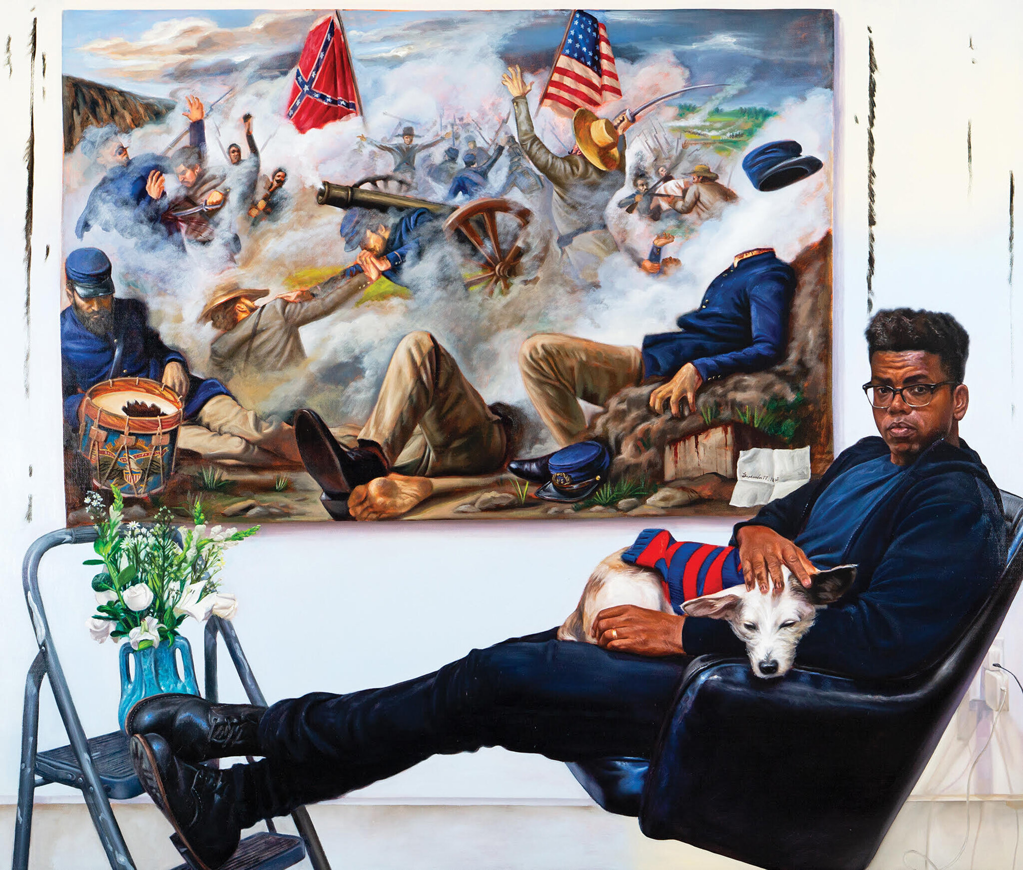 Mario Moore, During and After the Battle, 2020, oil on linen,  LSUMOA 2021.2 Purchased with funds from Winifred and Kevin Reilly