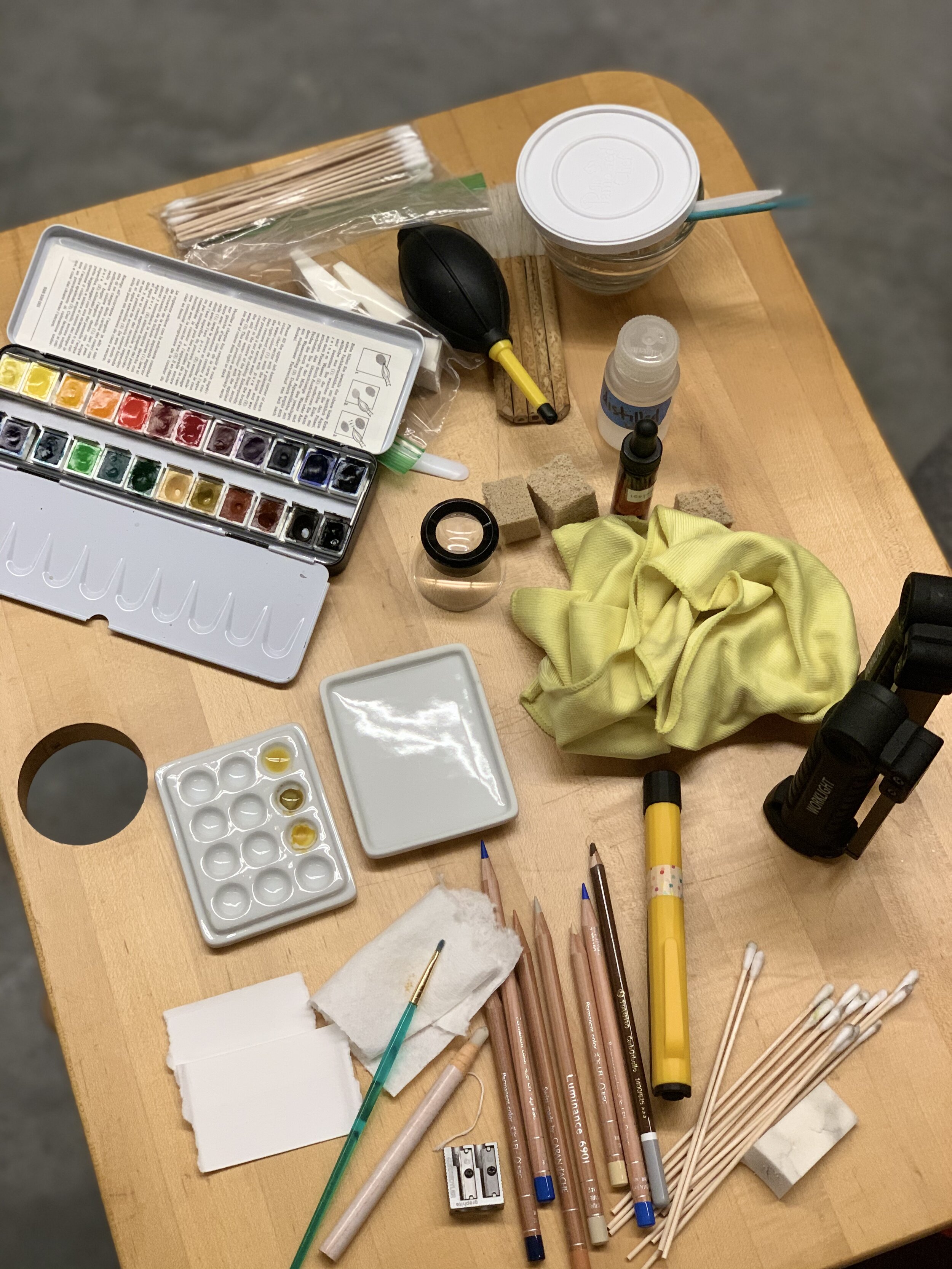  Paper Conservator Tish Brewer’s tools and supplies used in restoration process. 