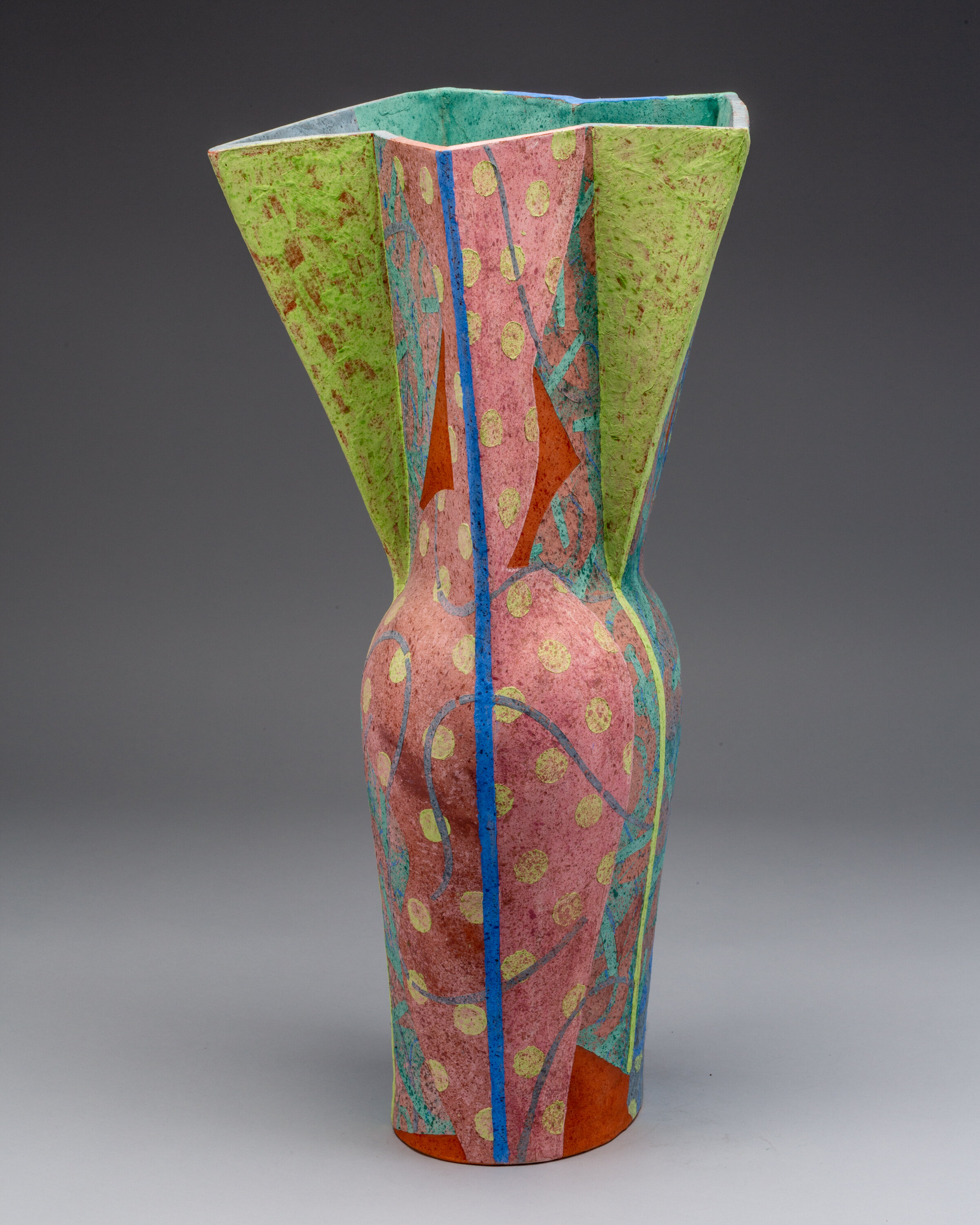  Andrea Gill (American, b. 1948), Tall Vase, 1991, earthenware, Promised Gift of E. John Bullard 