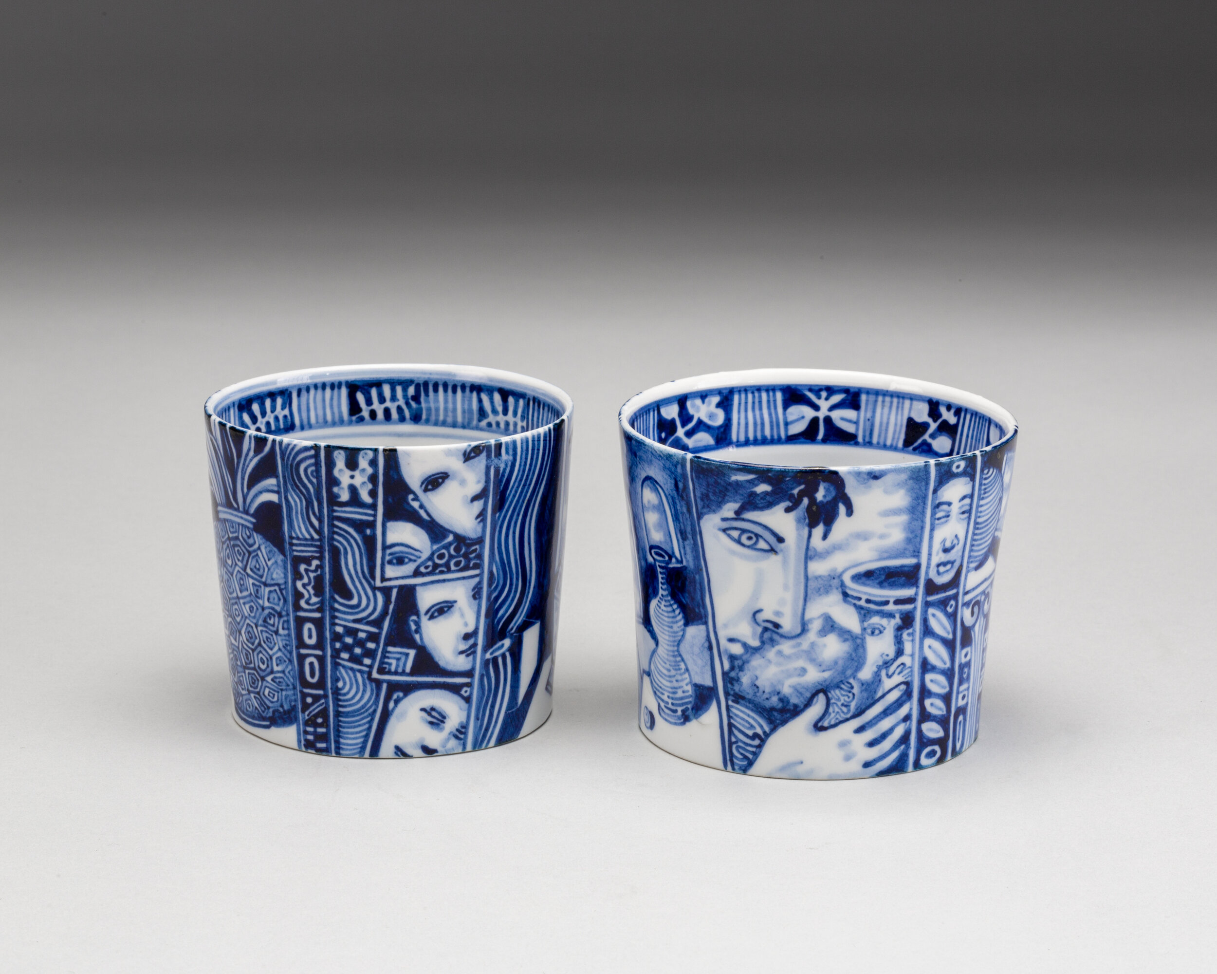  Kurt Weiser (American, b. 1950), Pair of Yunomi: Faces and Pots, 2012, porcelain; Promised Gift of E. John Bullard 