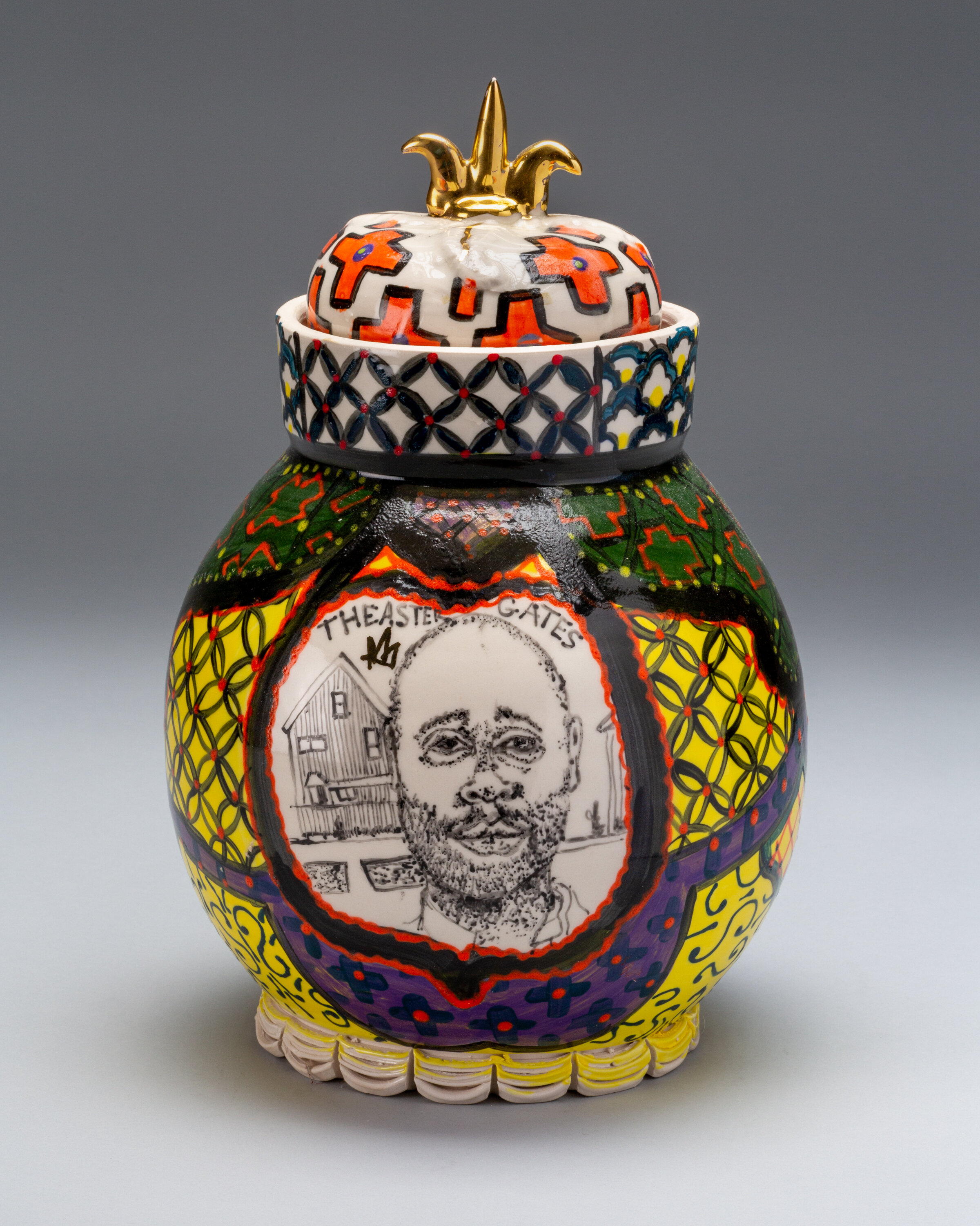  Roberto Lugo (American, b. 1981), Covered Jar: Theaster Gates and Jesse Williams Portraits, 2016, porcelain;  Promised Gift of E. John Bullard 