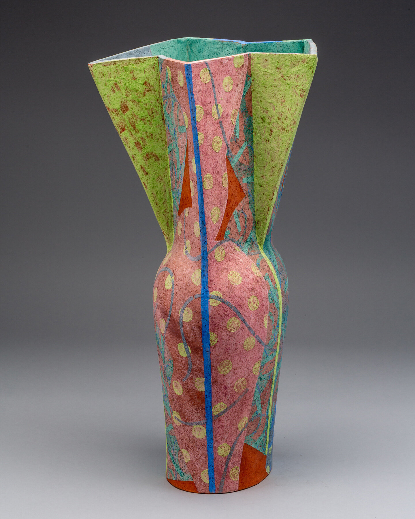  Andrea Gill (American, b.&nbsp;1948), Tall Vase,&nbsp;1991, Earthenware, 24 x&nbsp;14 in., Signed on base, © Andrea Gill 