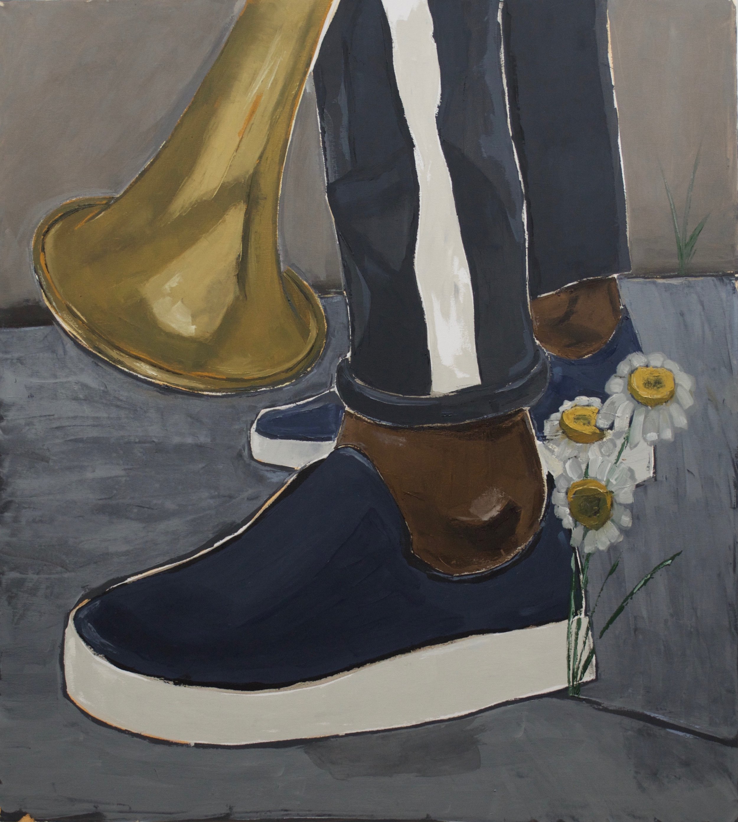  Enrico Riley,  Untitled: Resistance, Carrier of Music , 2019 Oil and watercolor on canvas, 42 × 36 in., Courtesy of the artist, the Kent and Tamara Kelley Collection, and Jenkins Johnson Gallery, San Francisco and New York 