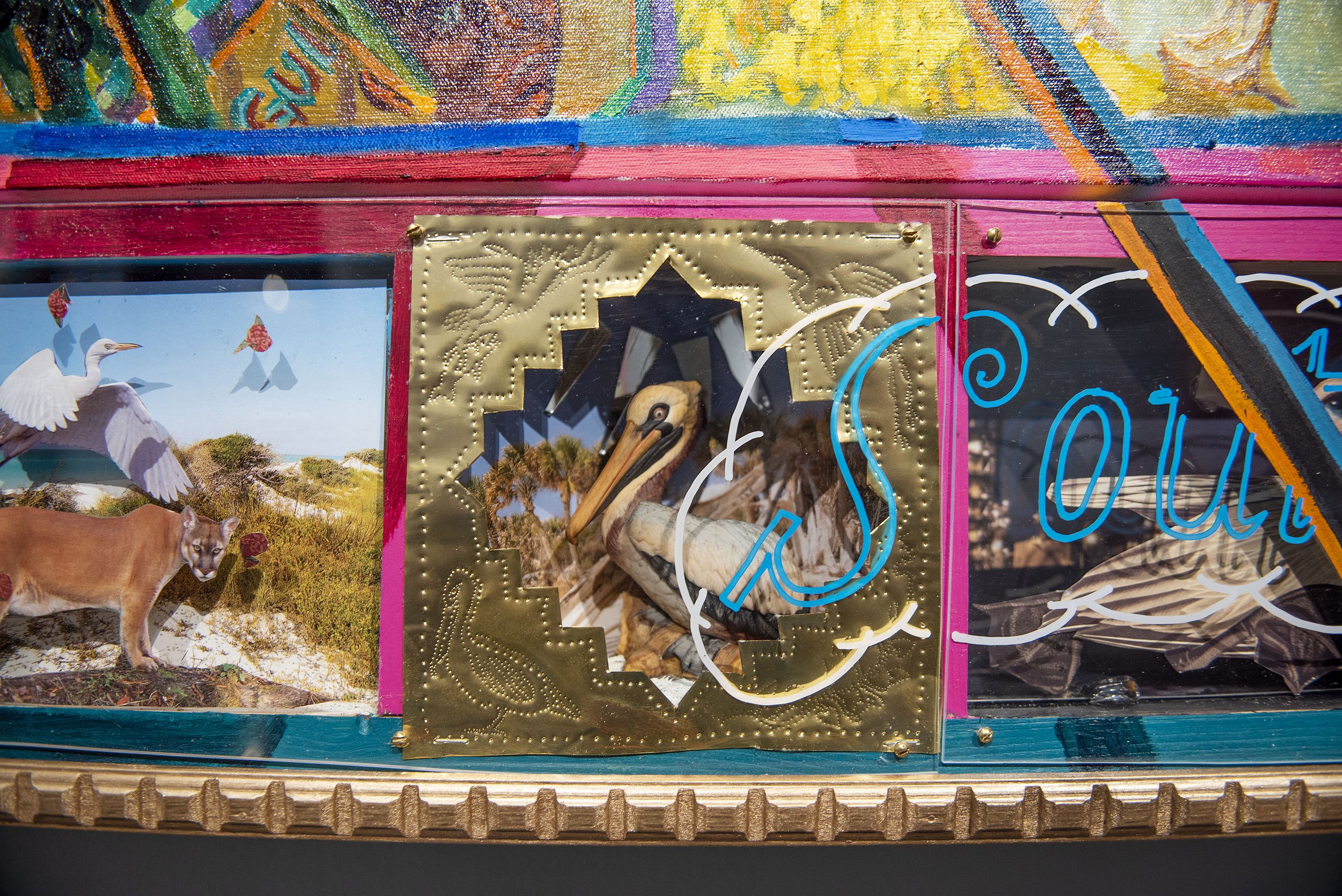  IMAGE (detail): Mark Messersmith (American, b. 1955),  Summer 2010 , 2010, mixed media on canvas with predella boxes and carved wood, Gift of the Artist, L2021.12a,b 
