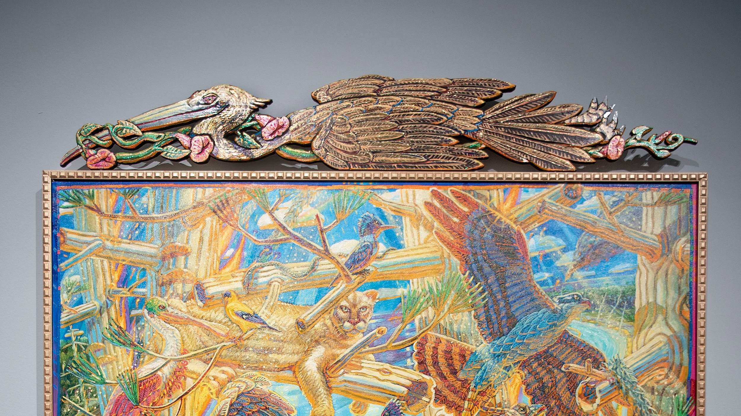  IMAGE (detail): Mark Messersmith (American, b. 1955),  Summer 2010 , 2010, mixed media on canvas with predella boxes and carved wood, Gift of the Artist, L2021.12a,b 