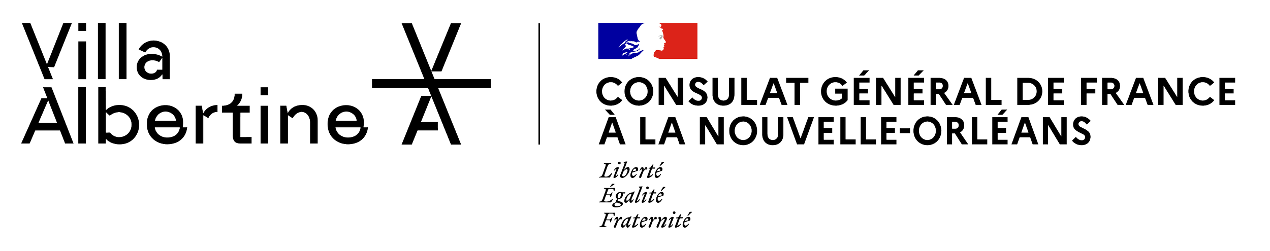 Villa Albertine logo and the Consulat General de France a la Nouvelle-Orleans logo