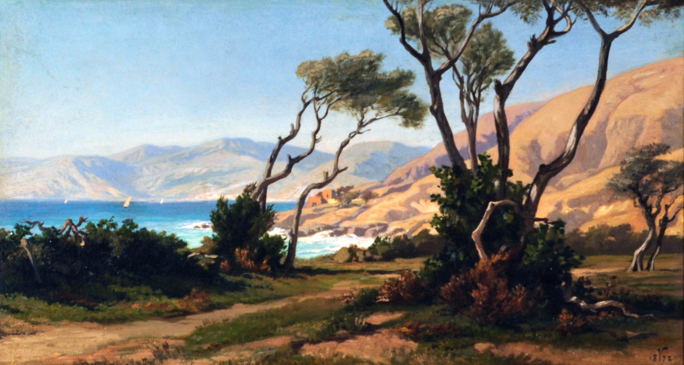  Elihu Vedder,  Windswept Olive Trees, Bordighera,  1872. Oil on canvas. The Jean and Graham Devoe Williford Charitable Trust 