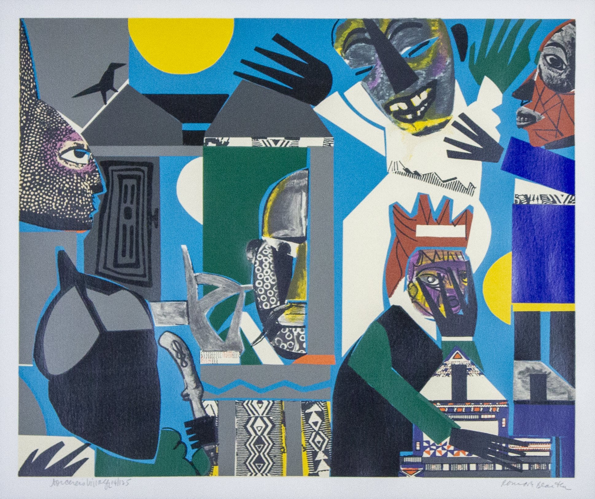  Romare Bearden,  Sorcerer's Village , ca. 1980, silkscreen, The Paul R. Jones Collection of American Art at the University of Alabama, ©2023 Romare Bearden Foundation / Licensed by VAGA at Artists Rights Society (ARS), NY    