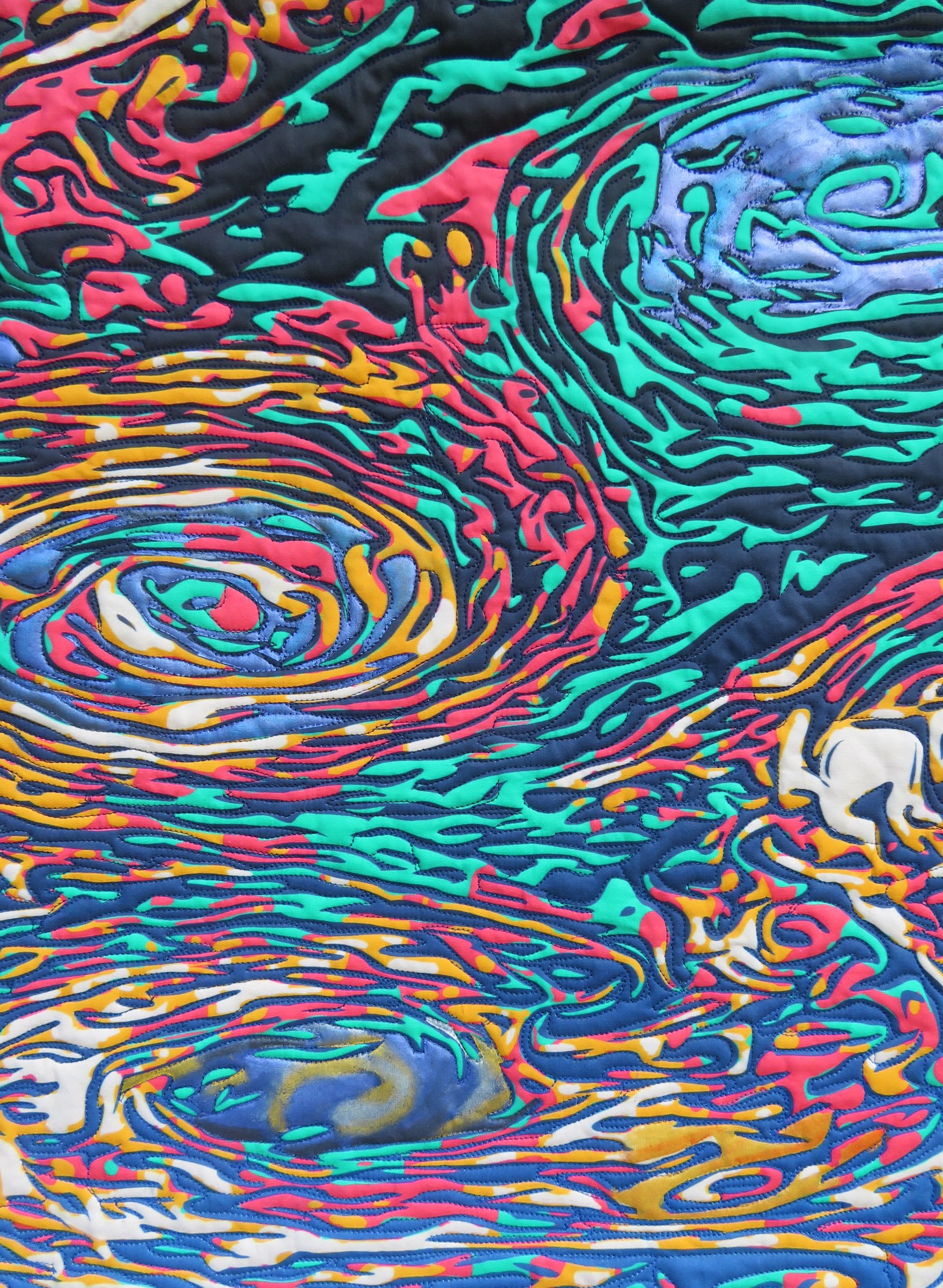  Cathy Calloway,  Jovian Winds  (detail), 2023. Cotton, iridescent oil paint sticks, fabric dye sticks. Courtesy of Studio Art Quilt Associates. 