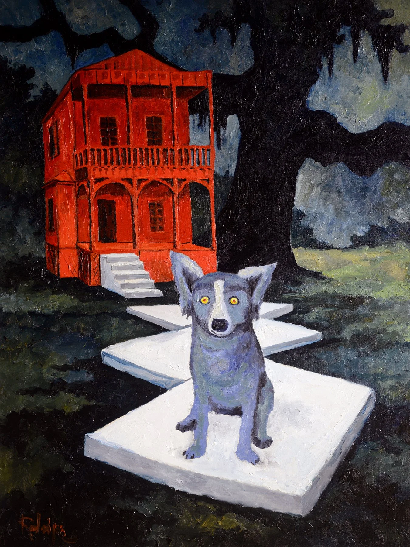 George Rodrigue, Watchdog , 1981–1984. Oil on canvas. Private Collection, ©George Godfrey Rodrigue, Jr. Family Trust.