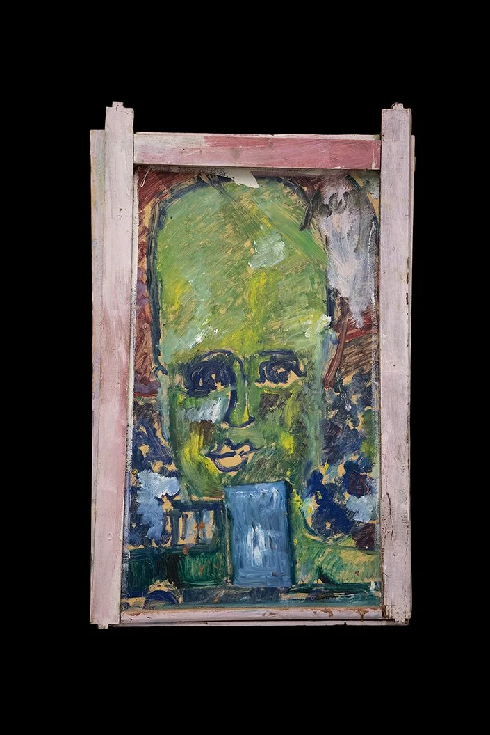  Purvis Young,  Untitled , Overtown, Miami, Florida, n.d., oil and wood on plywood, 32 3/4 x 20 1/4 x 11/2 in., Collection of the American Folk Art Museum, Gift of Audrey B. Heckler, 2022.6.17. Photo by American Folk Art Museum. 