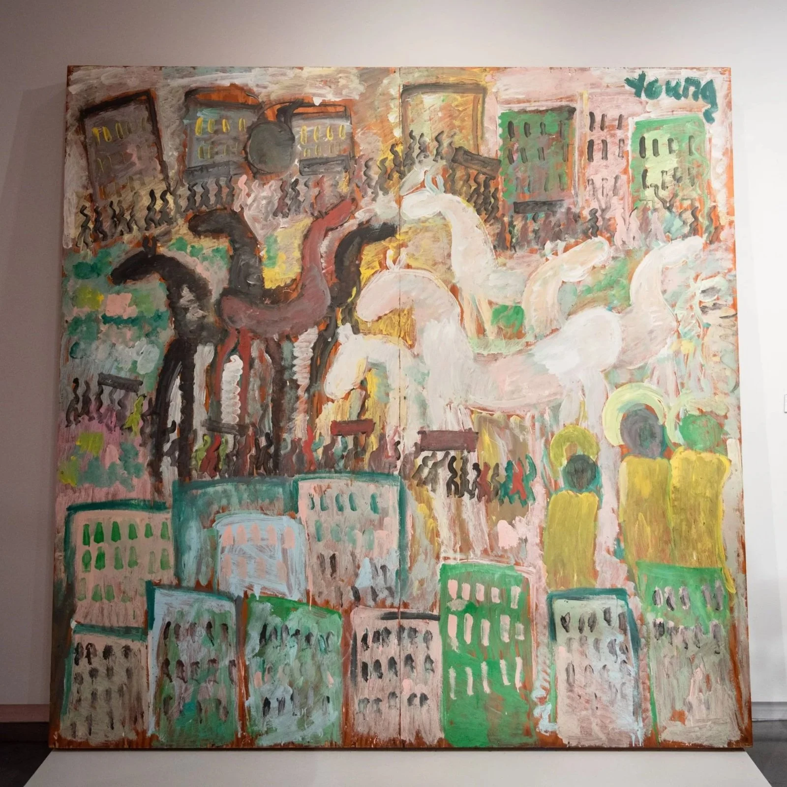 Purvis Young, Untitled, undated. Mixed  media on wood. Collection of Doug McCraw.