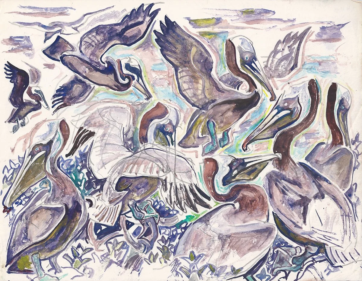  Walter Inglis Anderson,  Pelicans on North Key,  c. 1960. Watercolor on Paper. Partial Gift of Leif Anderson. Walter Anderson Museum of Art, Ocean Springs, Mississippi. 