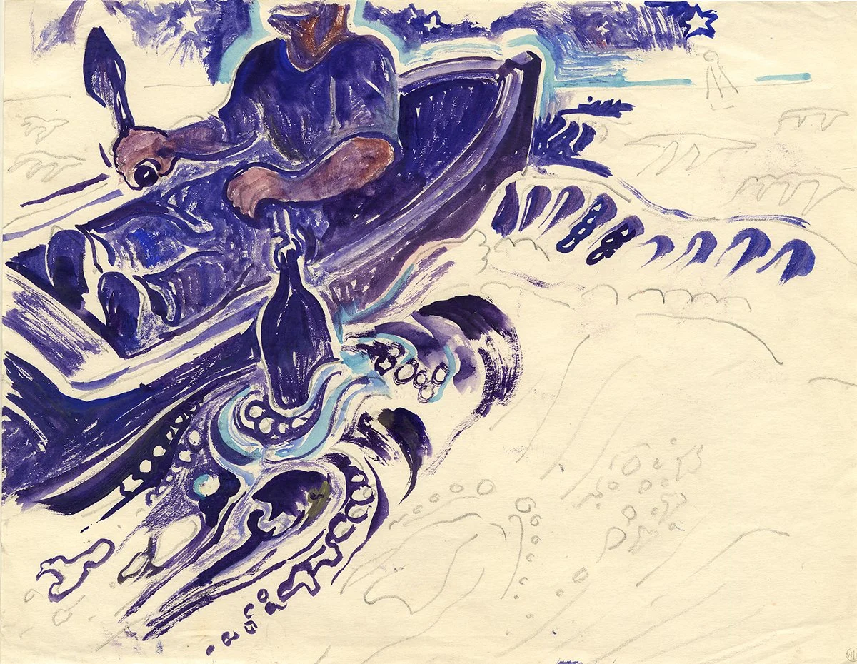 Walter Inglis Anderson,  Rowing at Night , c. 1955. Watercolor on paper. Gift of the Friends of Walter Anderson, Walter Anderson Museum of Art, Ocean Springs, Mississippi. 