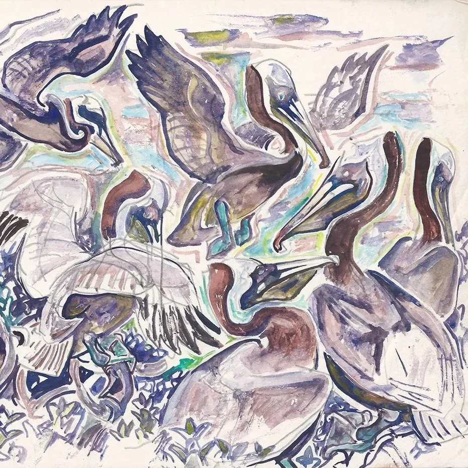 Walter Inglis Anderson, Pelicans on North Key, c. 1960. Watercolor on Paper. Partial Gift of Leif Anderson. Walter Anderson Museum of Art, Ocean Springs, Mississippi.