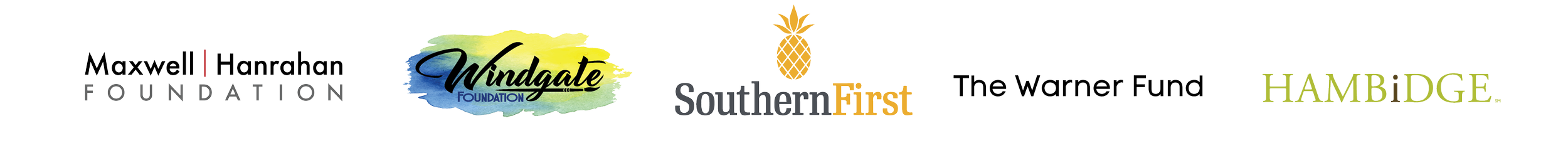 Row of sponsor logos for Maxwell | Hanrahan Foundation, Windgate Foundation, Southern First Bank, and Hambidge.