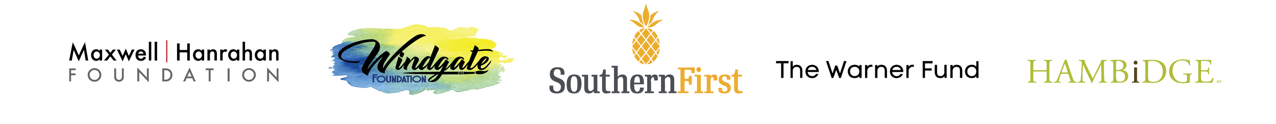 Row of sponsor logos for Maxwell | Hanrahan Foundation, Windgate Foundation, Southern First Bank, and Hambidge.