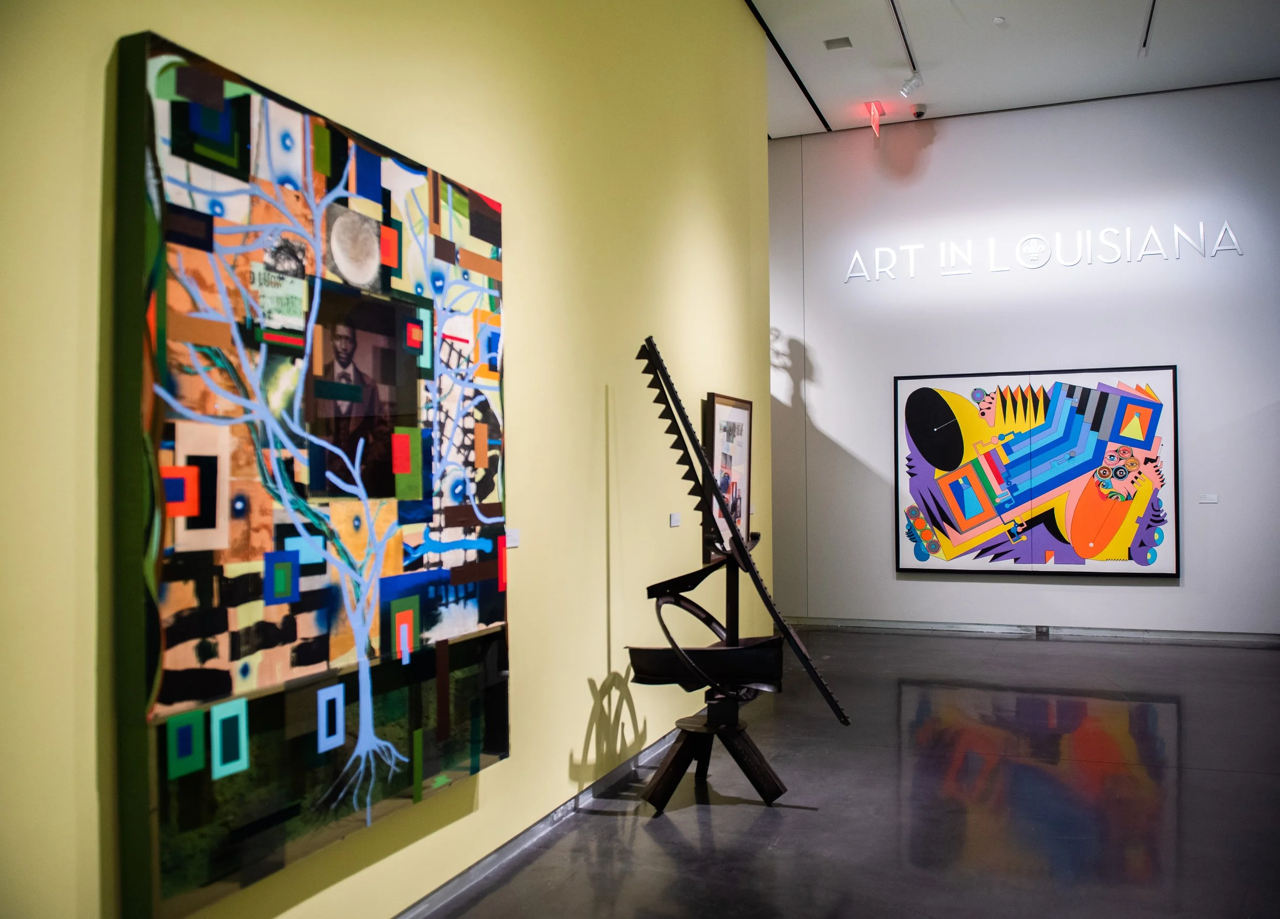 Colorful contemporary artwork displayed in a modern gallery.