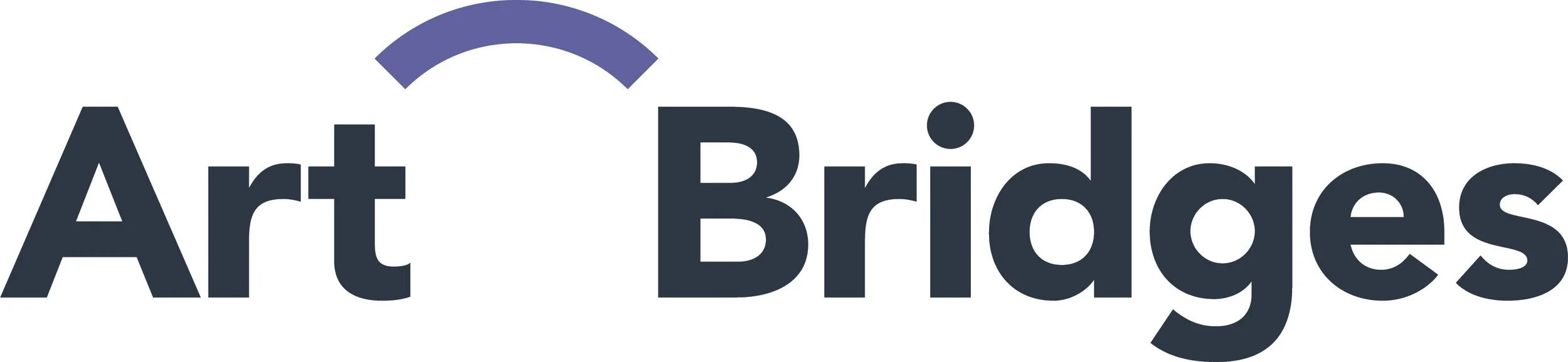 This is an image of the Art Bridges logo. It has navy blue text Art Bridges with a blue arc symbol connecting the two words.