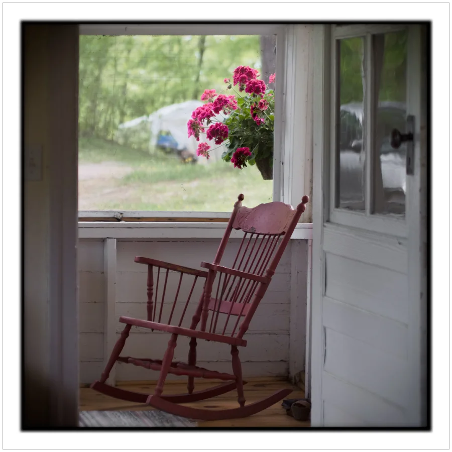 rocker on the cottage porch ~ Chaffey's Lock, ONT CA (embiggenable)
