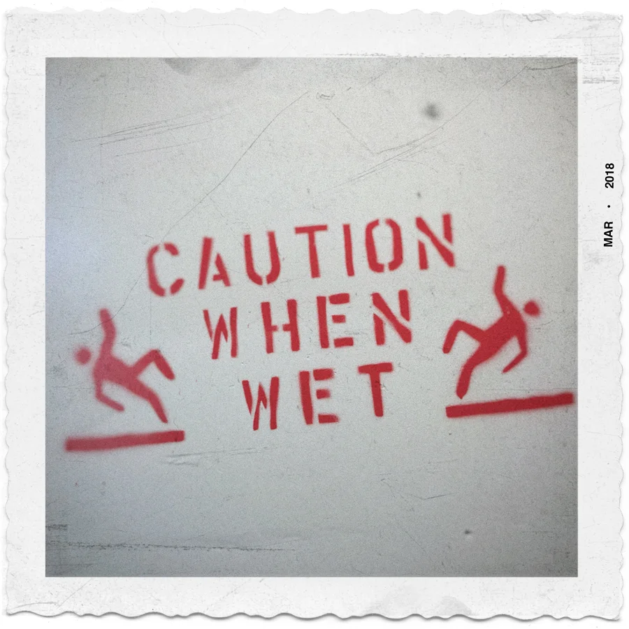 caution when wet ~ parking garage / Binghamtom, NY (embiggenable) • iPhone