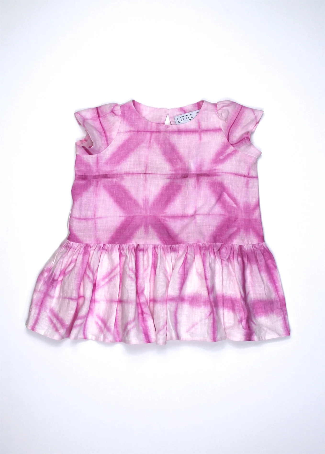 Size 2T - Hand Dyed Shibori Pink 100% Linen Dress -  #89