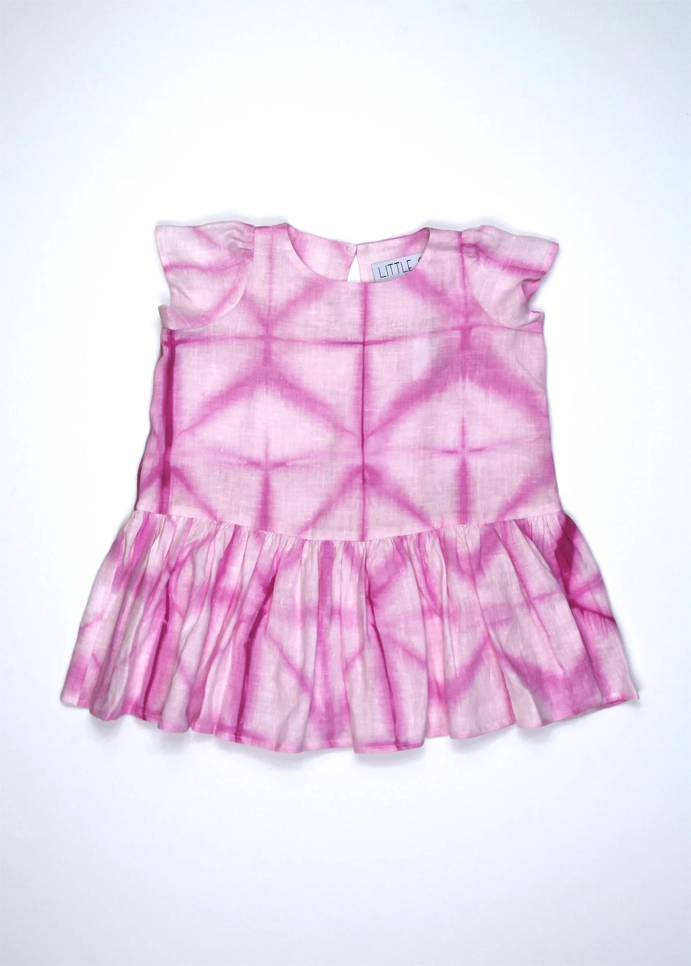 Size 2T - Hand Dyed Shibori Pink 100% Linen Dress -  #90