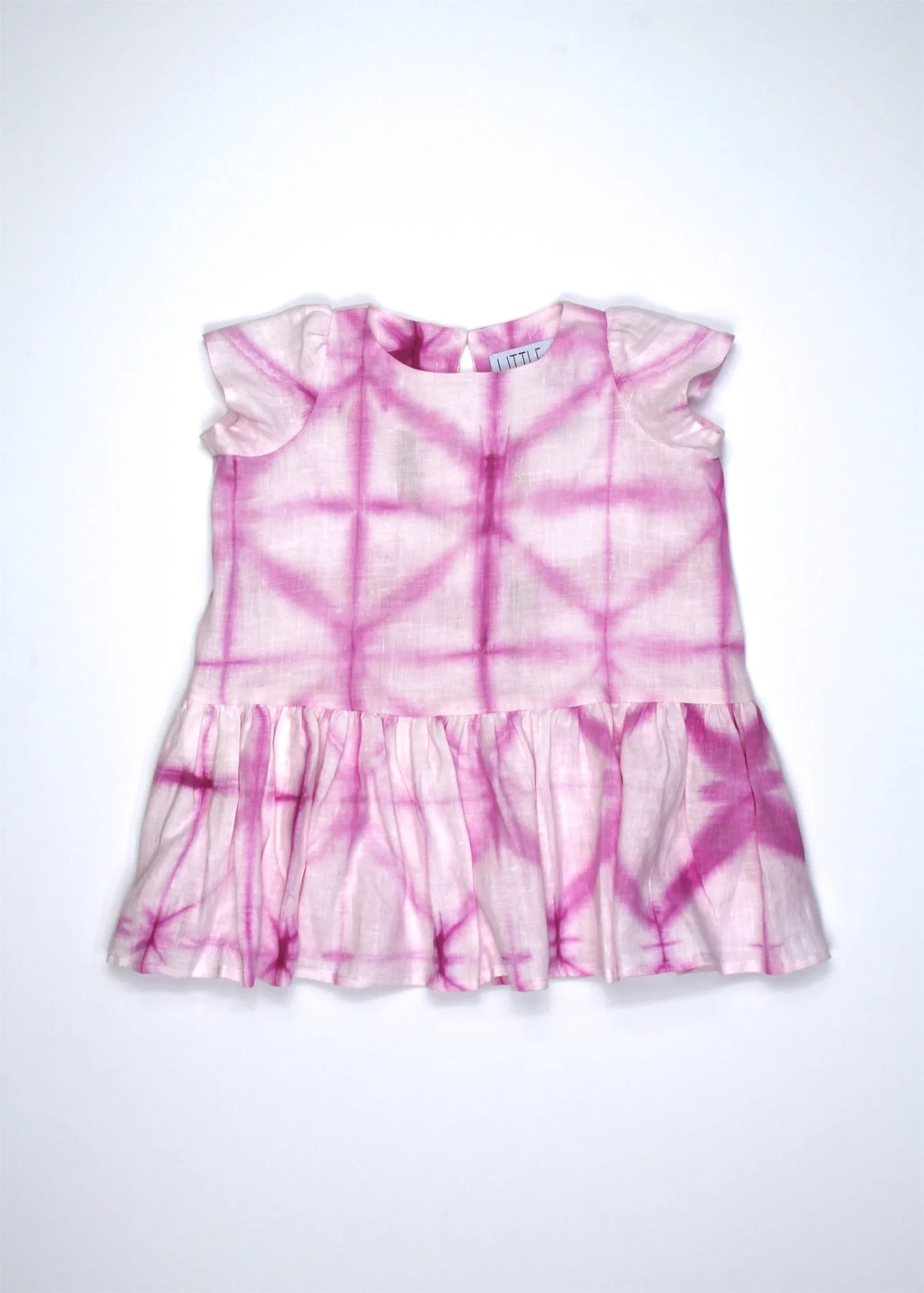 Size 2T - Hand Dyed Shibori Pink 100% Linen Dress -  #91