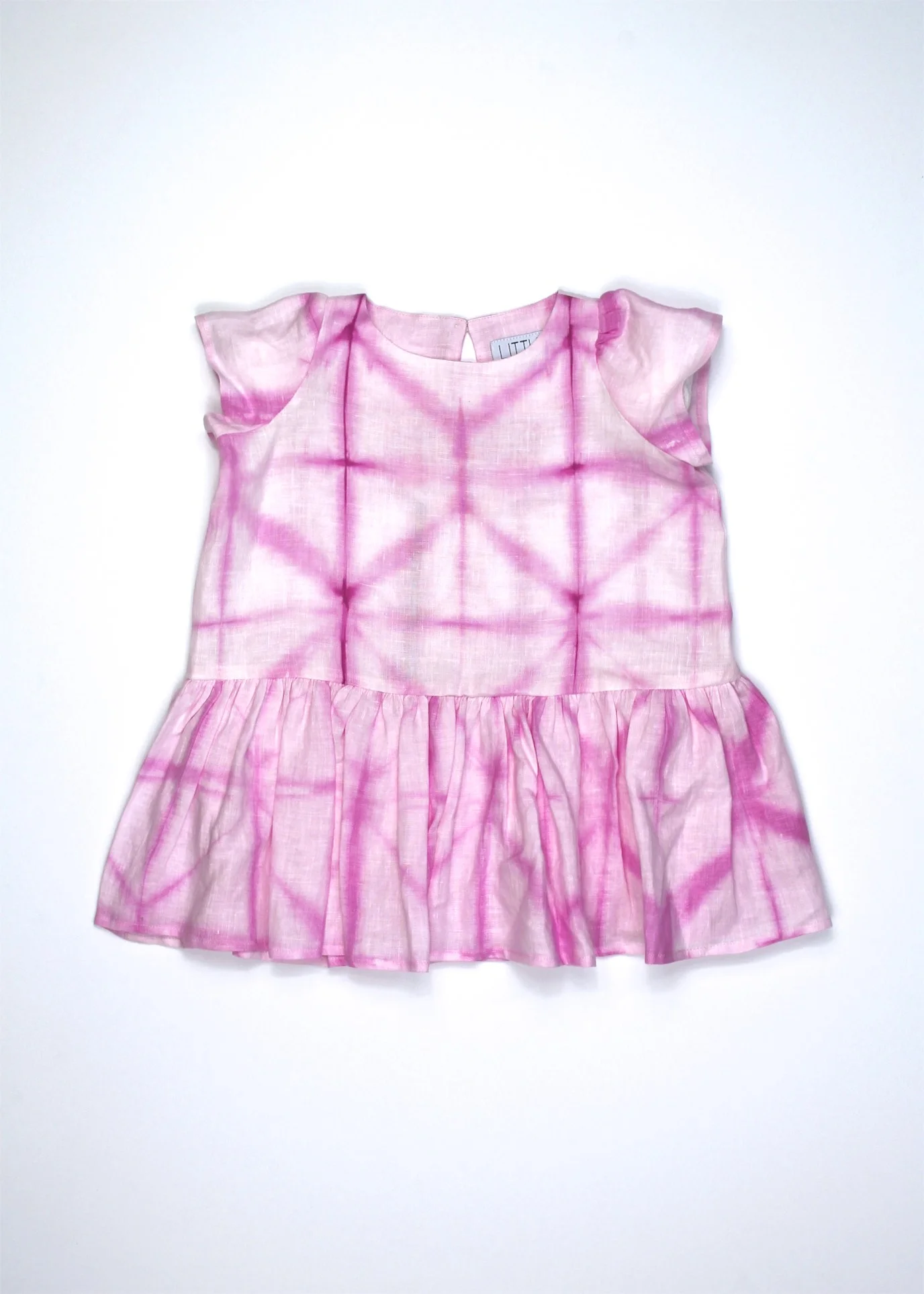 Size 2T - Hand Dyed Shibori Pink 100% Linen Dress -  #92