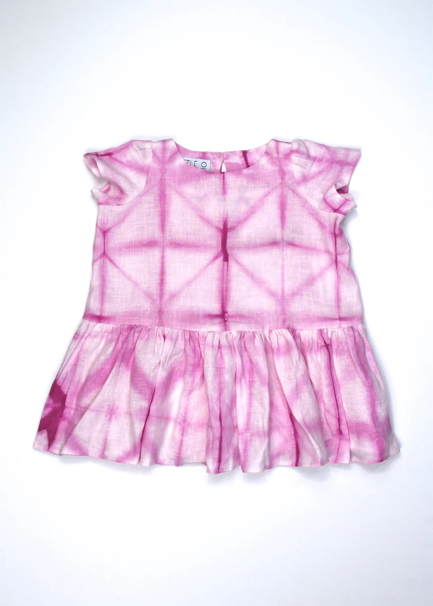 Size 3T - Hand Dyed Shibori Pink 100% Linen Dress -  #97