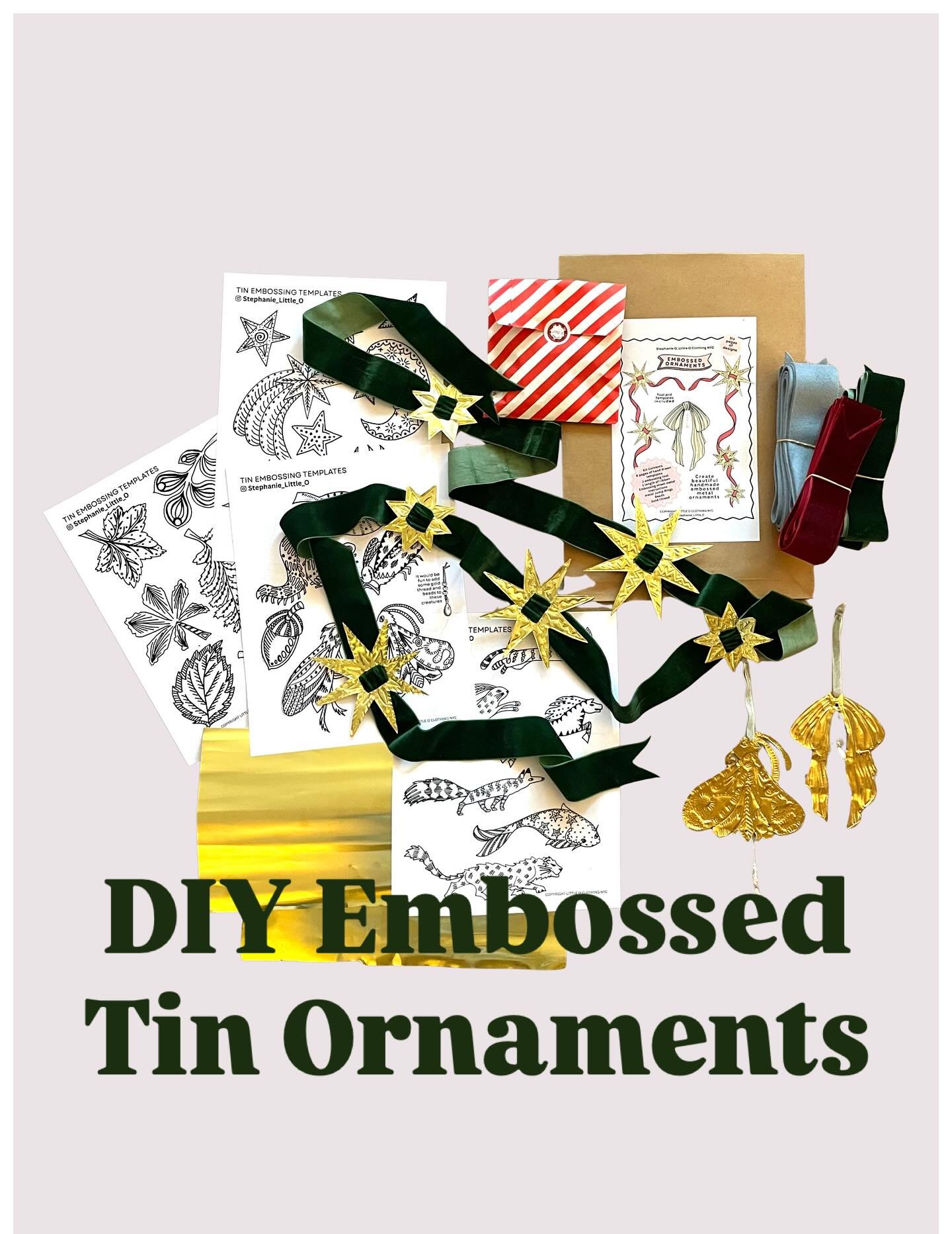 Embossed Tin ornament Kits have launched on my website today- these kits are jam packed with everything you need to create beautiful embossed ornaments and a stunning velvet star garland. Complete with pearls and crystal beads and detailed instructio