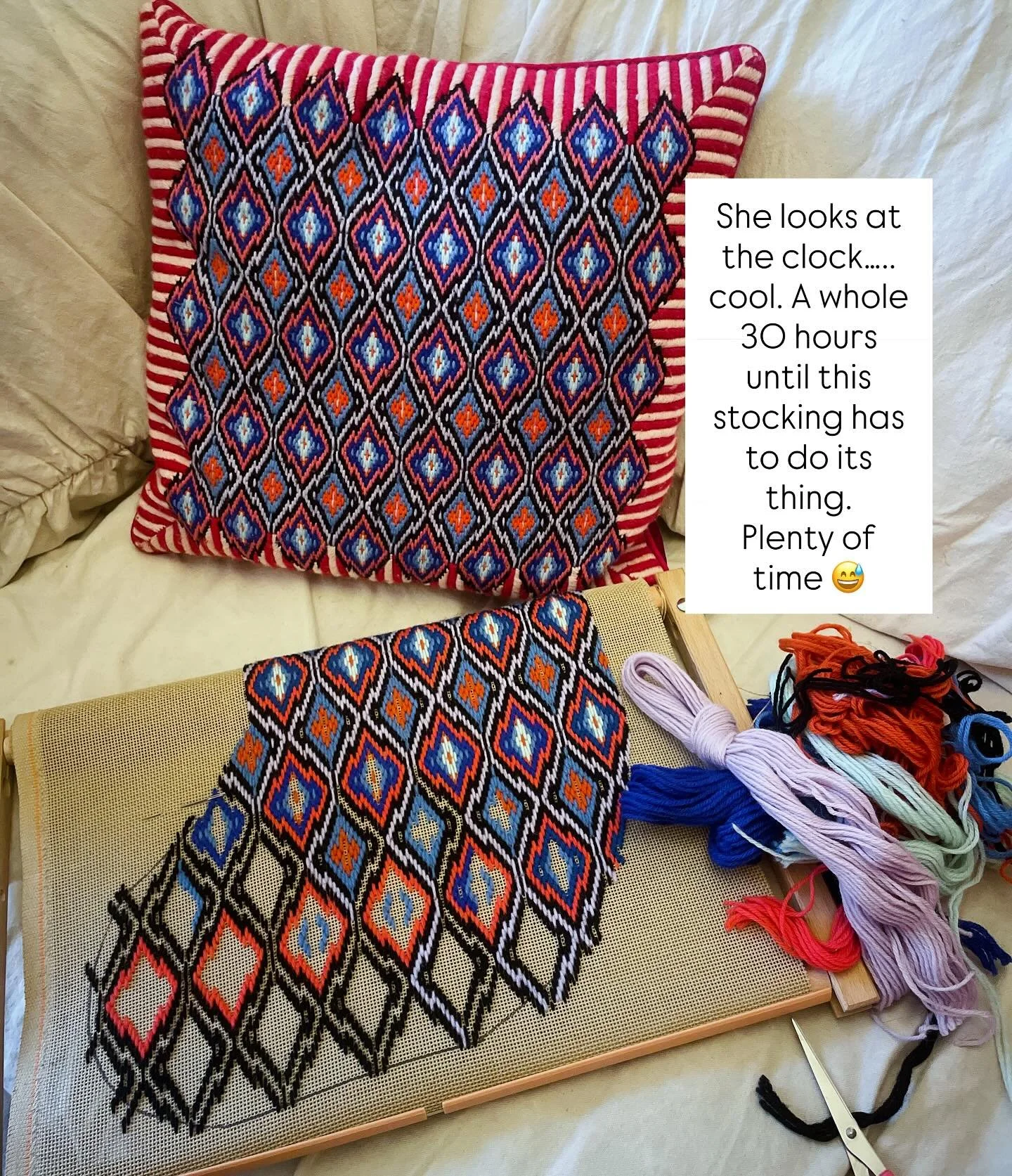 We are down to the wire. Jus the way I like it 
#bargello #stocking #needlepoint #christmasdecor