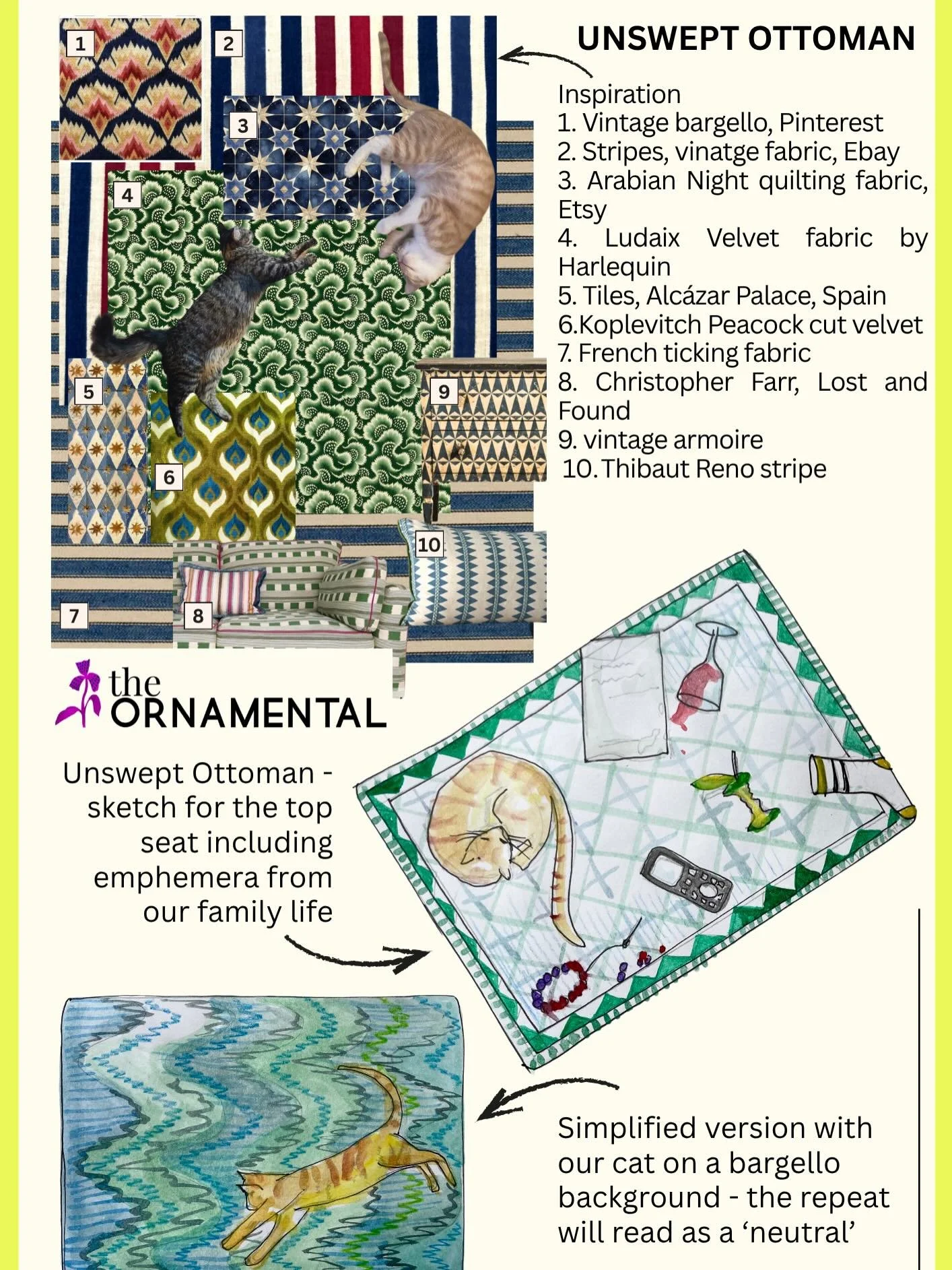 An Unswept Ottoman? My interpretation of the Roman style &lsquo;unswept floor&rsquo; mosaic- featured in the Vatican. I&rsquo;ve been dreaming up this  needlepoint project for some time and decided it would be more fun to take you all along on the jo